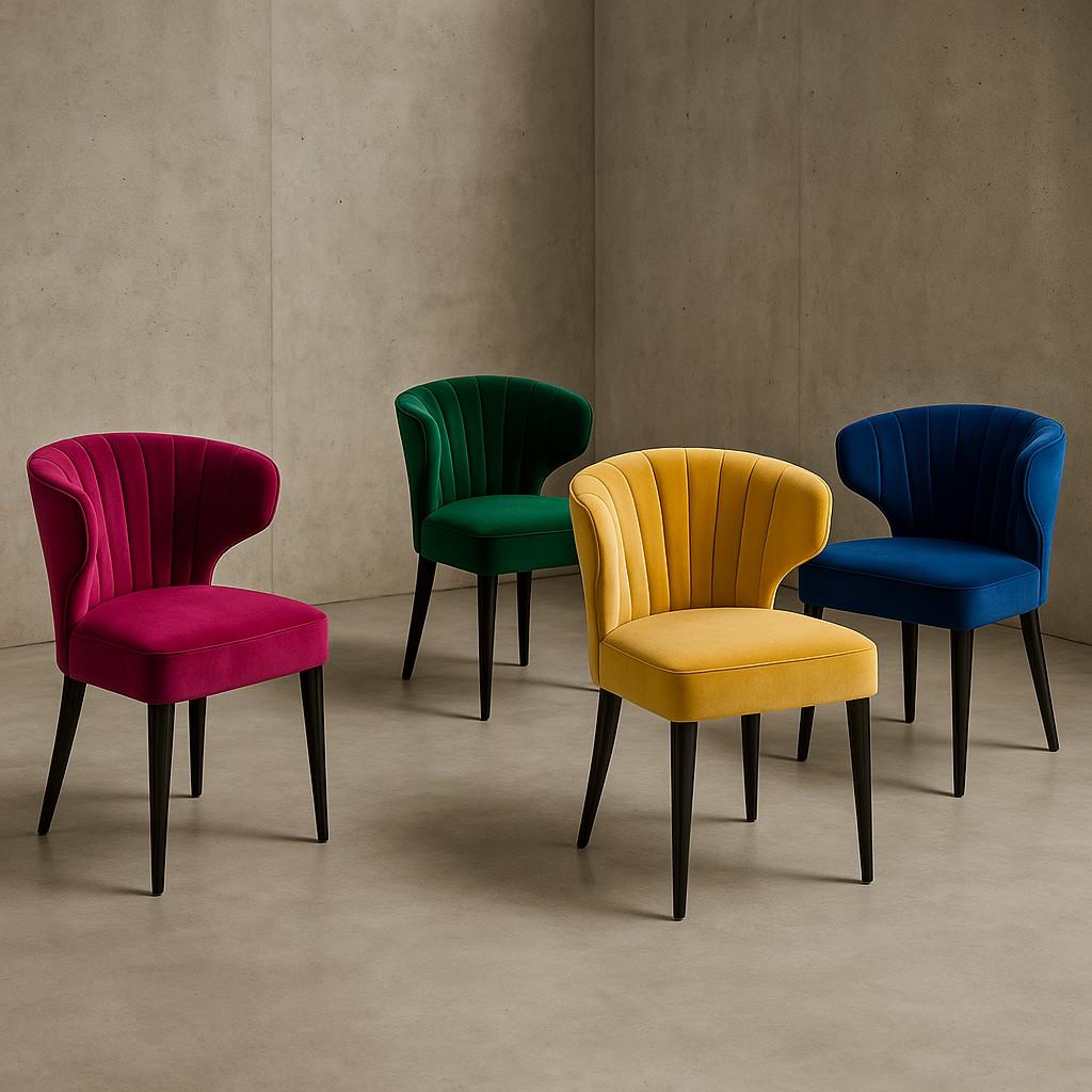 Velours Set of Twelve Burnt Orange Velvet Dining Chairs In Mid-Century Modern Style en vente