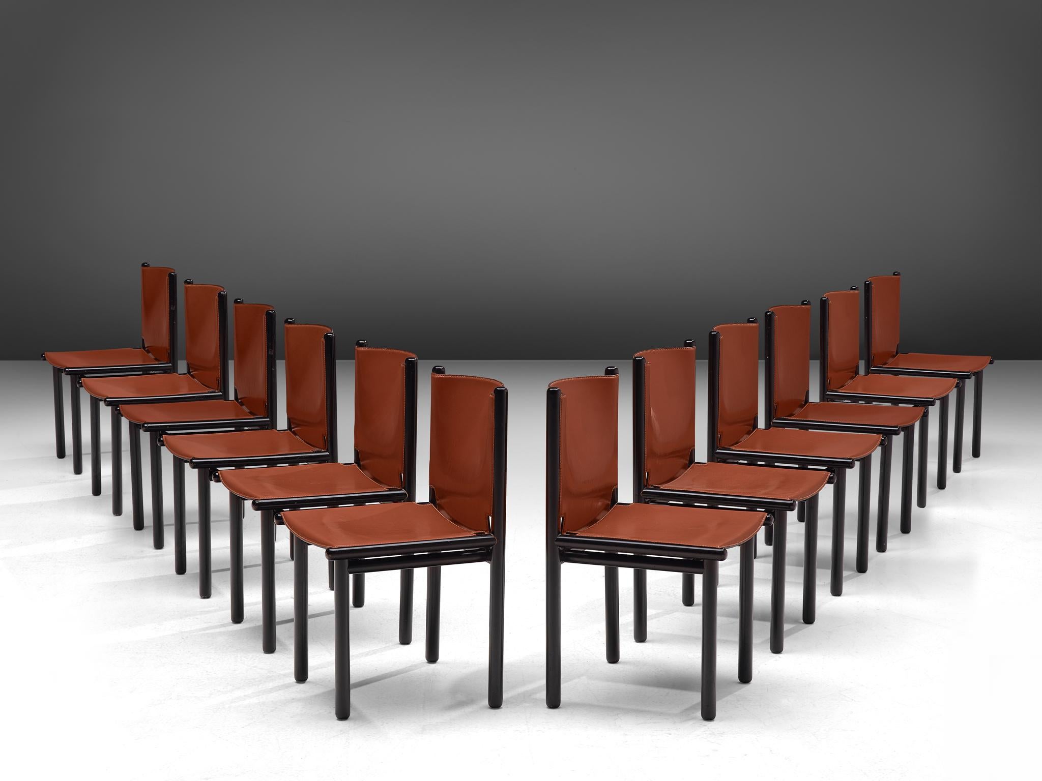 Gianfranco Frattini for Cassina, set of 12 'Caprile' dining chairs, Italy, 1985

Stunning set of twelve 'Caprile' dining chairs designed by Gianfranco Frattini for Cassina in 1985. The chairs feature a strong structure with leather seats. The
