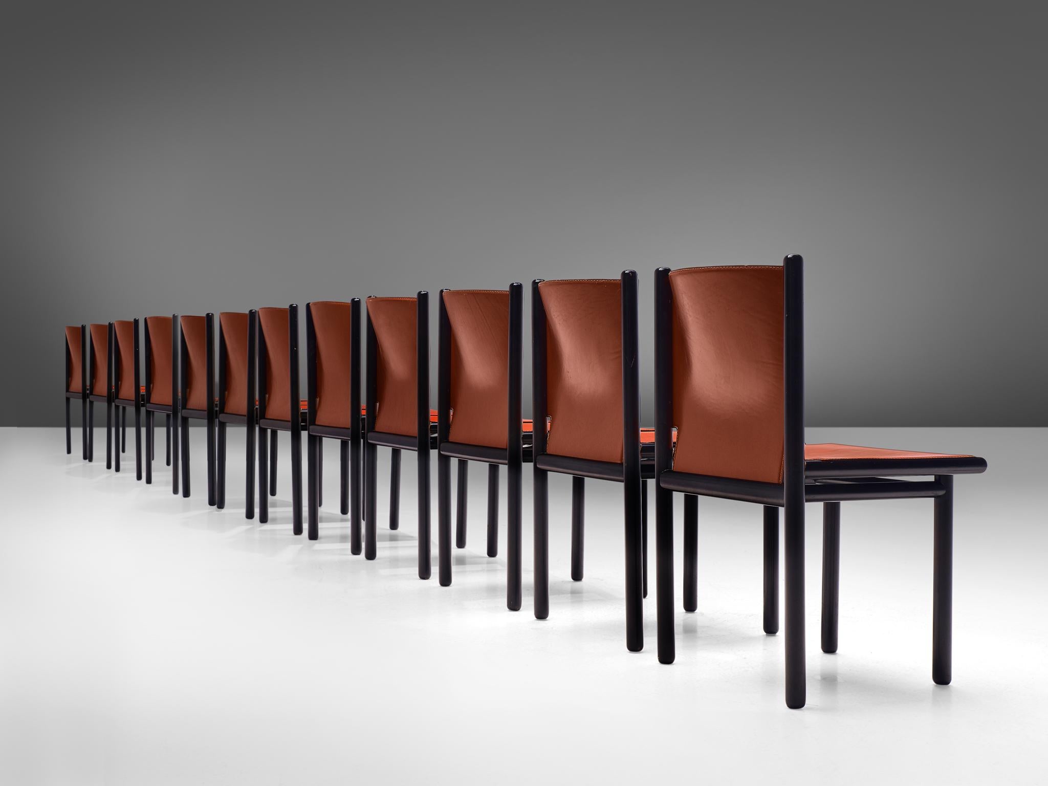 Mid-Century Modern Set of Twelve 'Caprile' Chairs in Red Leather by Gianfranco Frattini