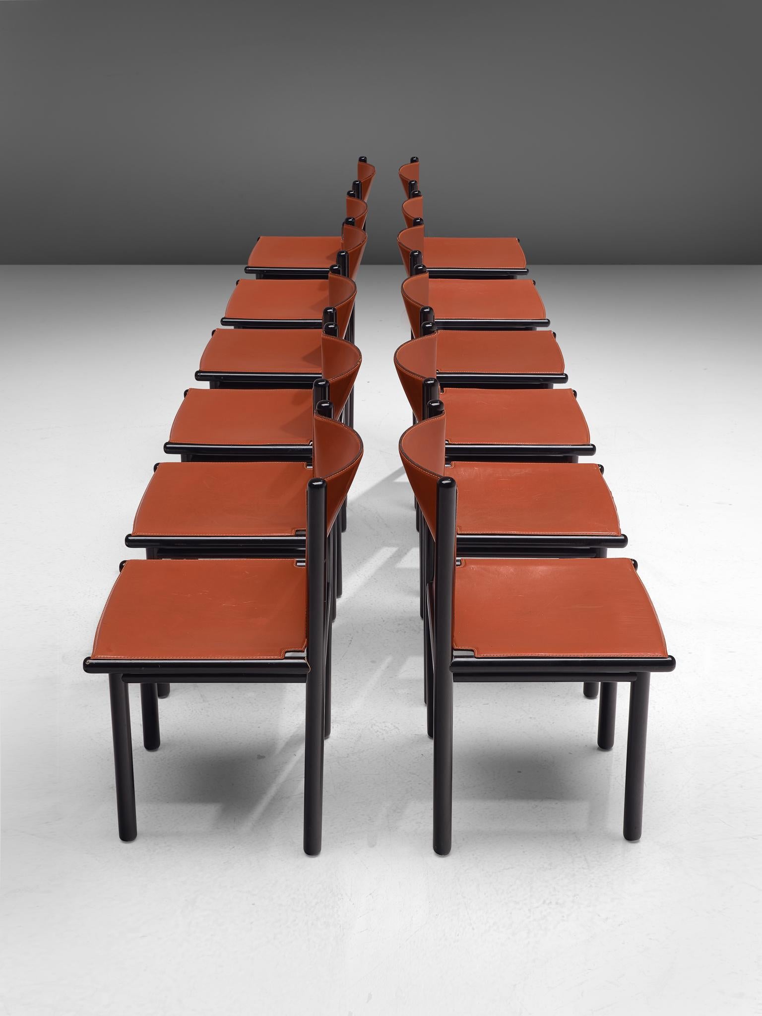 Italian Set of Twelve 'Caprile' Chairs in Red Leather by Gianfranco Frattini