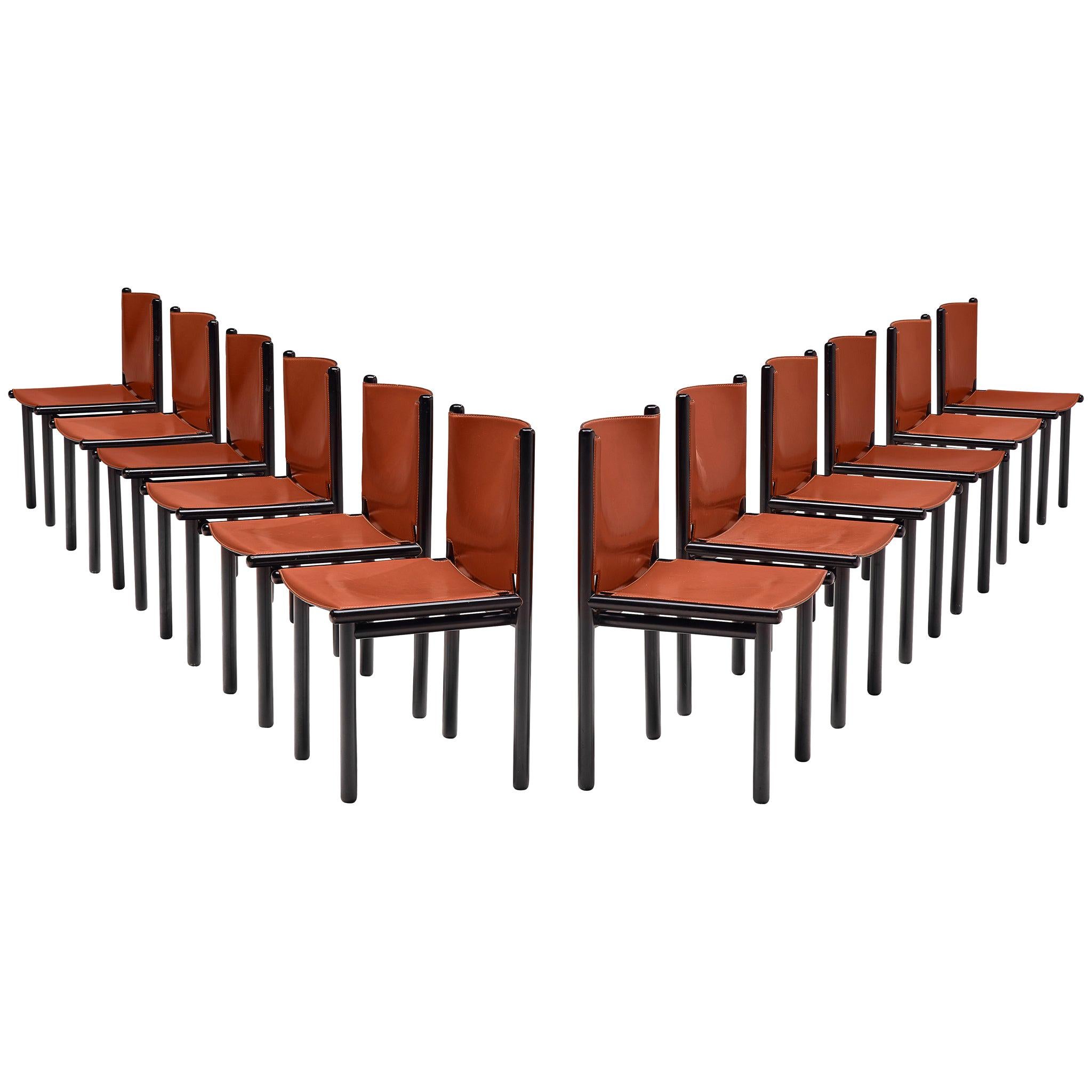 Set of Twelve 'Caprile' Chairs in Red Leather by Gianfranco Frattini