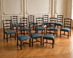 Set of Twelve Carved Mahogany Georgian Chippendale Ladder Back Dining Chairs