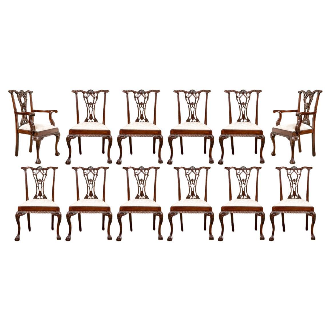 Set Of Twelve Carved Mahogany Georgian Style Dining Chairs