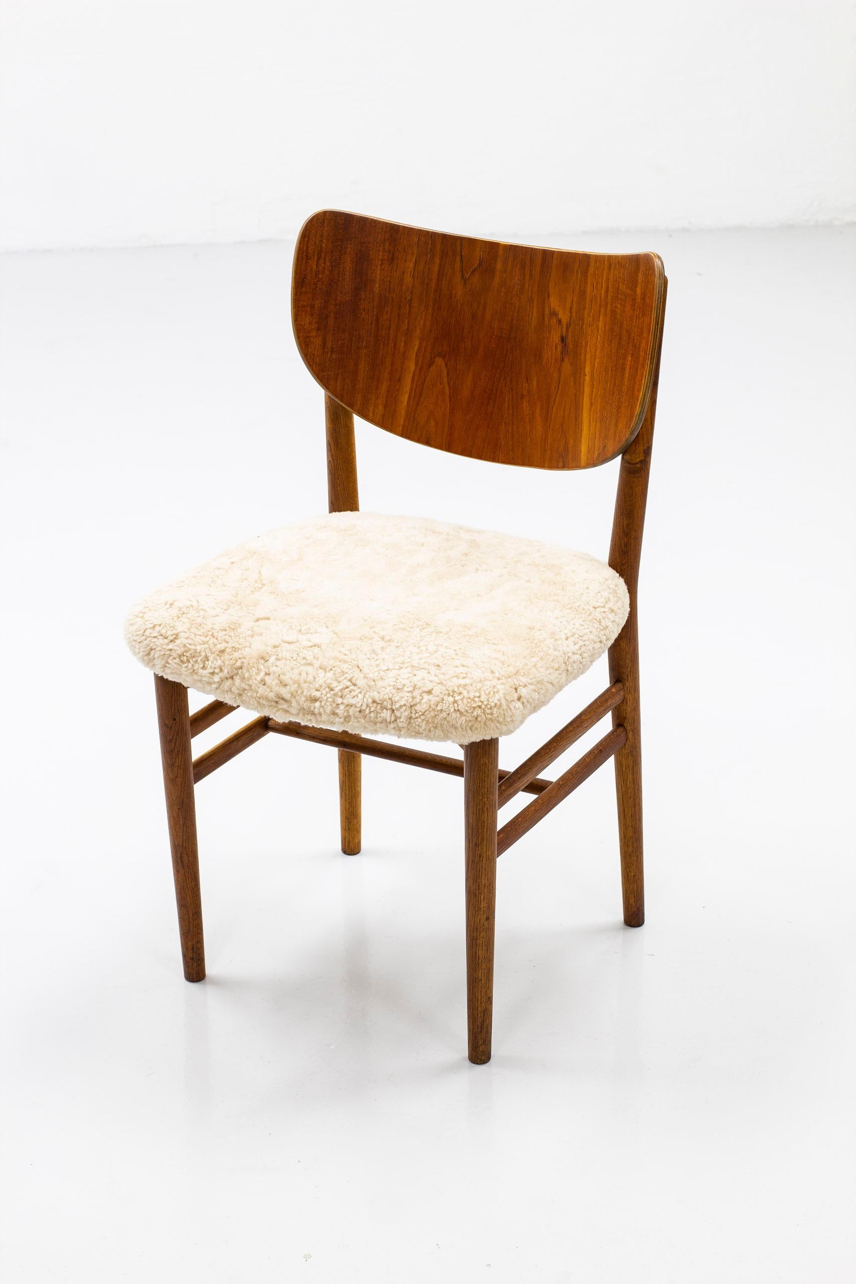 Set of Twelve Chairs in Teak and Oak with Sheepskin by Nils & Eva Koppel 4