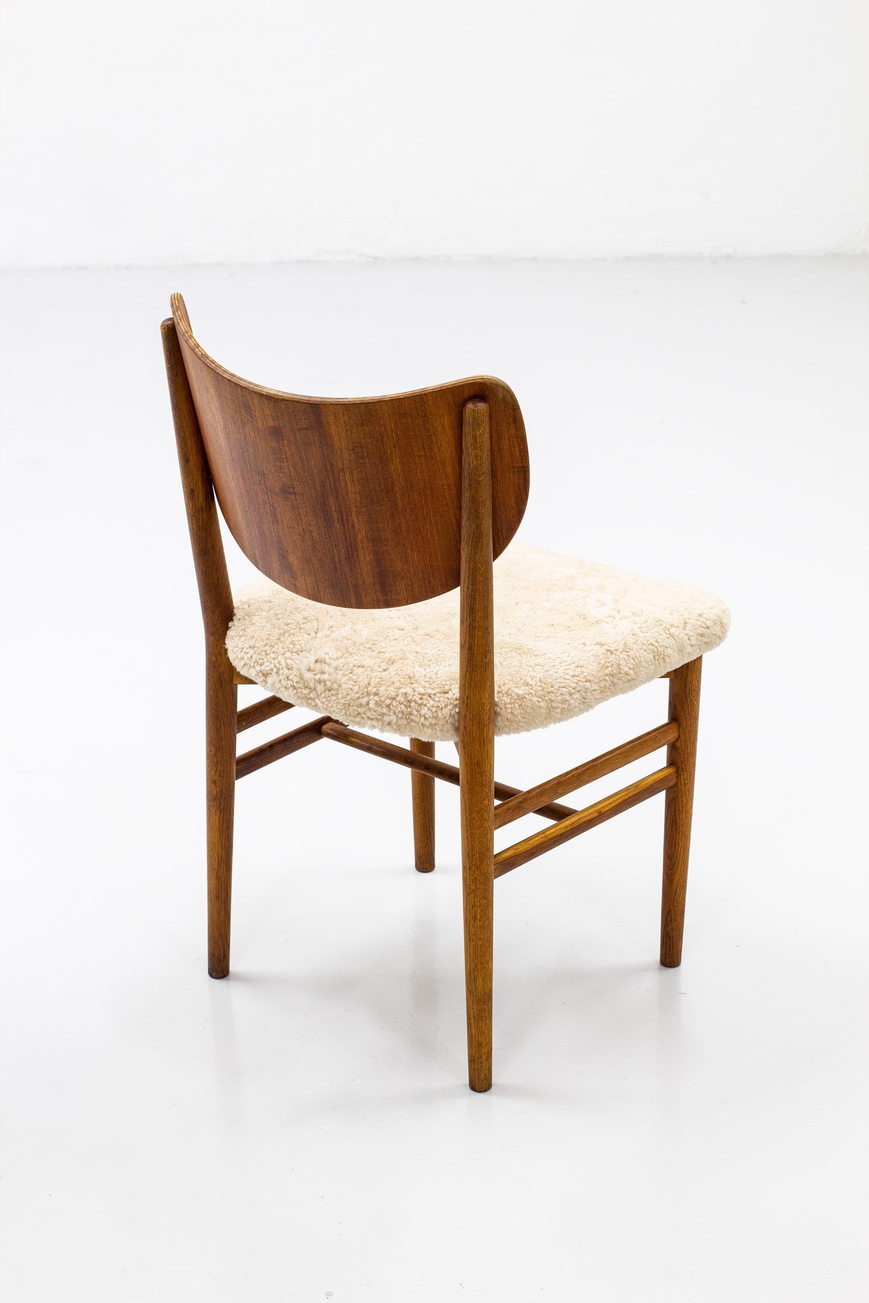 Set of Twelve Chairs in Teak and Oak with Sheepskin by Nils & Eva Koppel 5