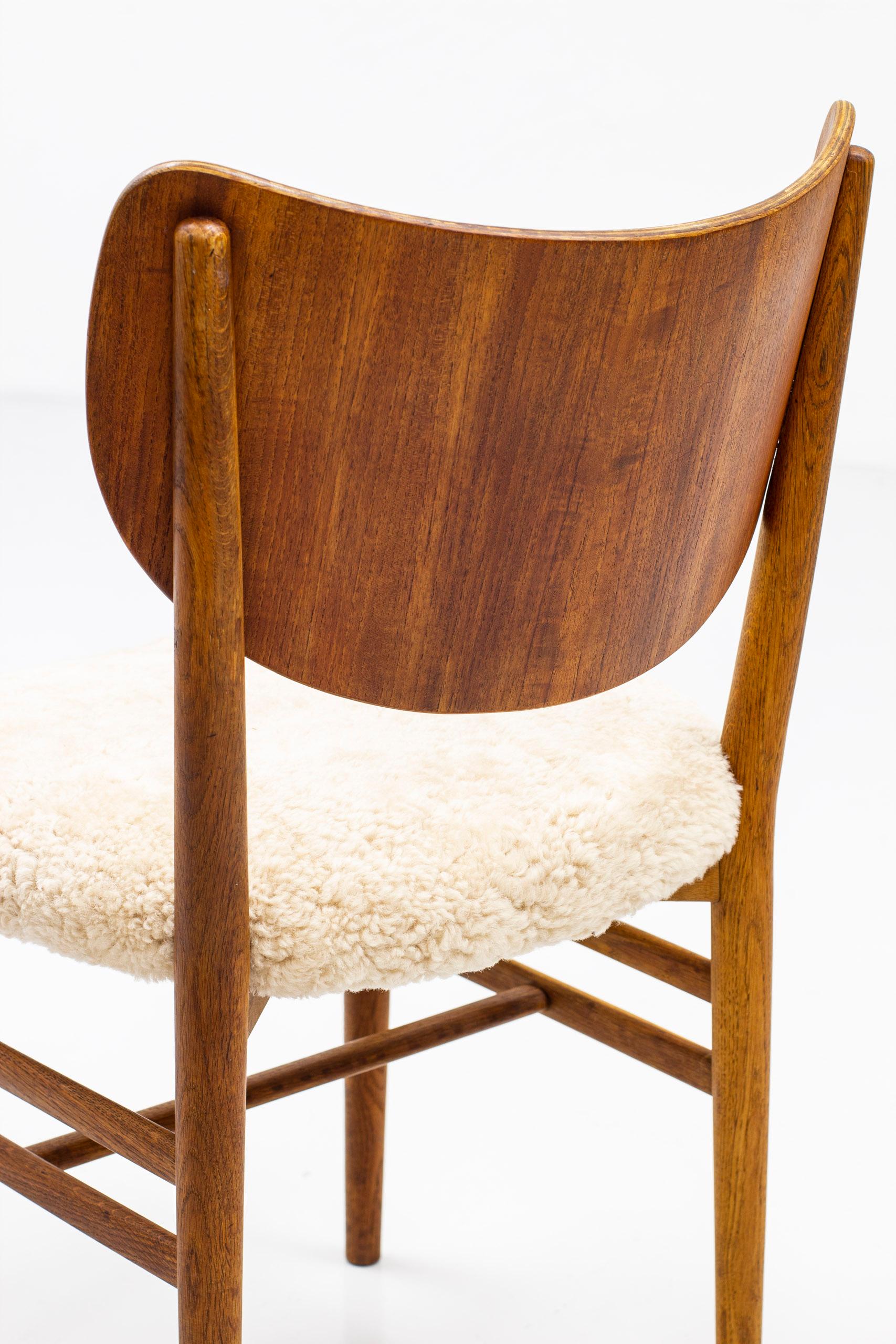 Danish Set of Twelve Chairs in Teak and Oak with Sheepskin by Nils & Eva Koppel