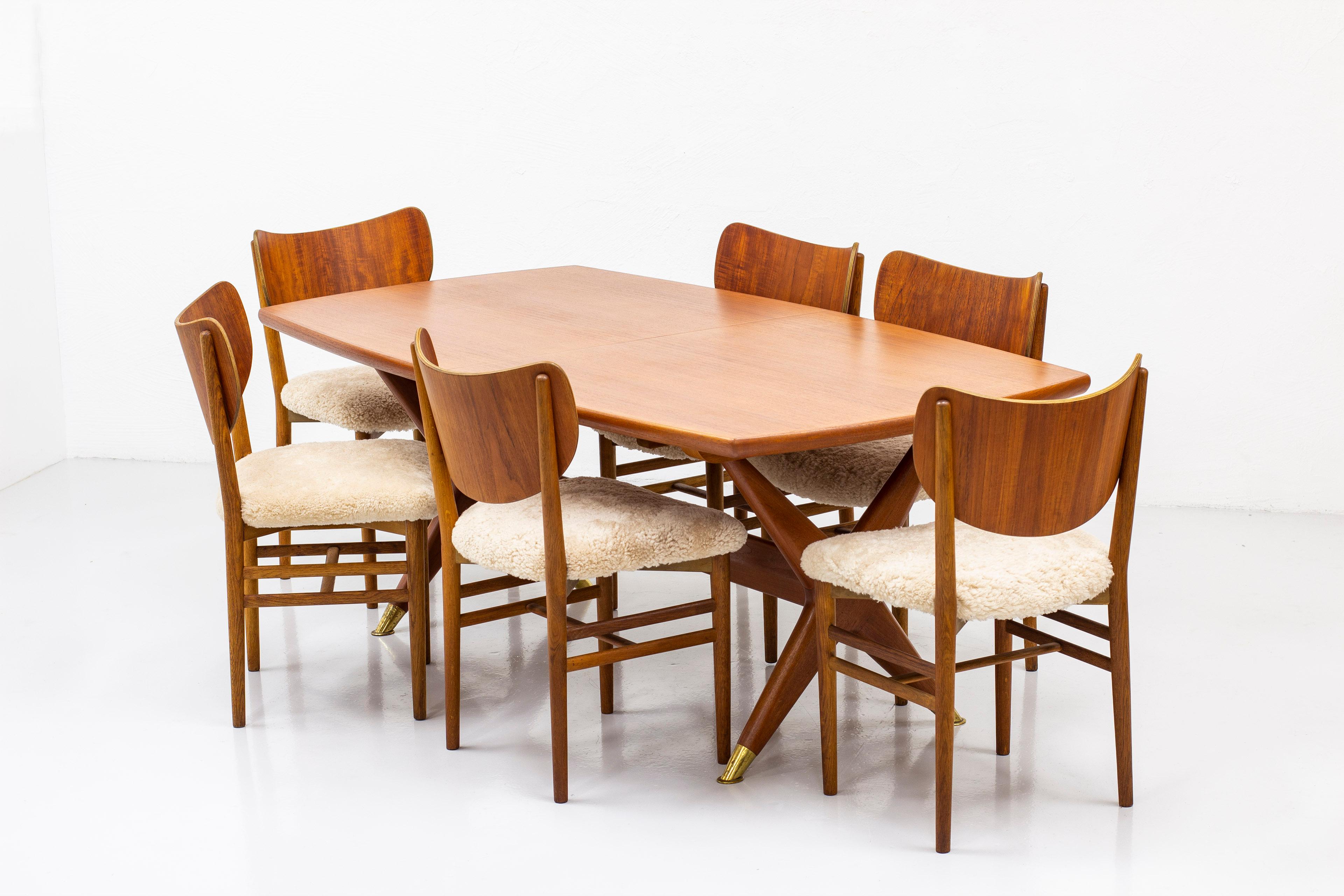 Set of Twelve Chairs in Teak and Oak with Sheepskin by Nils & Eva Koppel 3