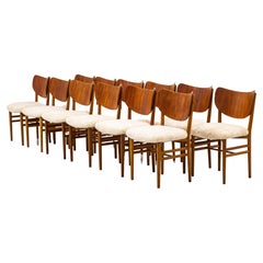 Set of Twelve Chairs in Teak and Oak with Sheepskin by Nils & Eva Koppel