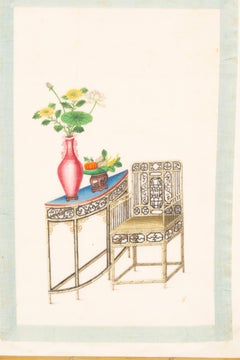 Set Of Twelve Chinese Framed Pith Paper Watercolors