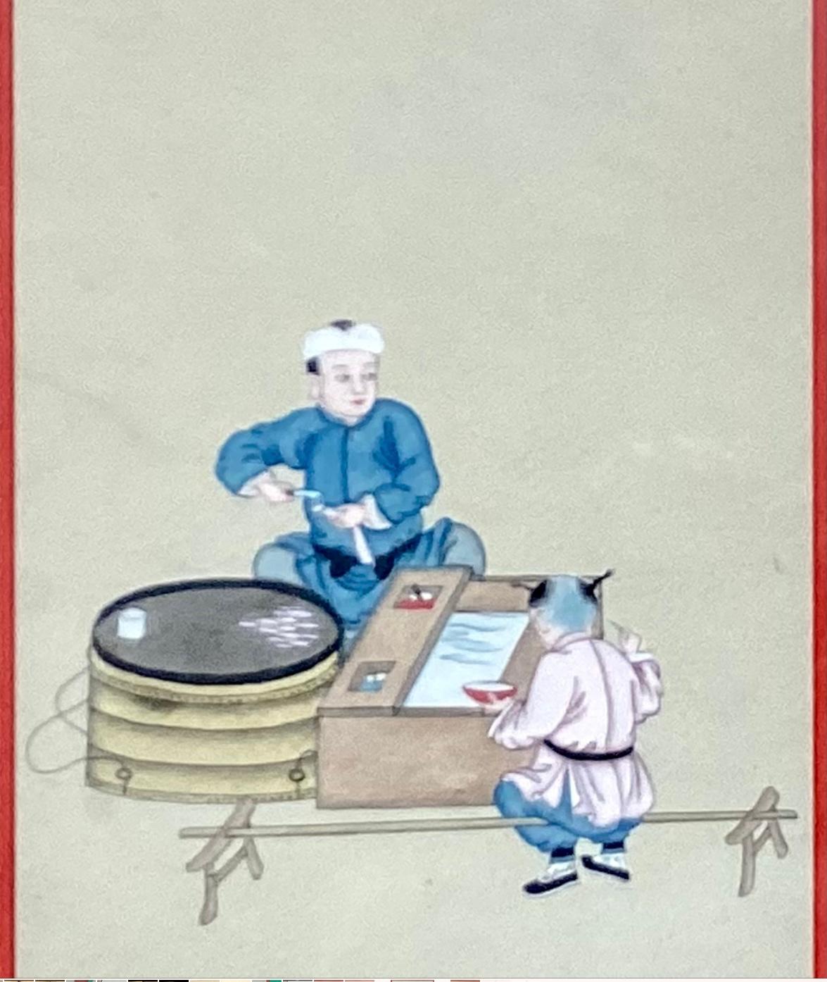 20ième siècle Ensemble de douze peintures chinoises à la gouache dans des cadres en bambou en vente