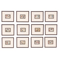 Ensemble de douze aquarelles chinoises sur papier de riz représentant des insectes