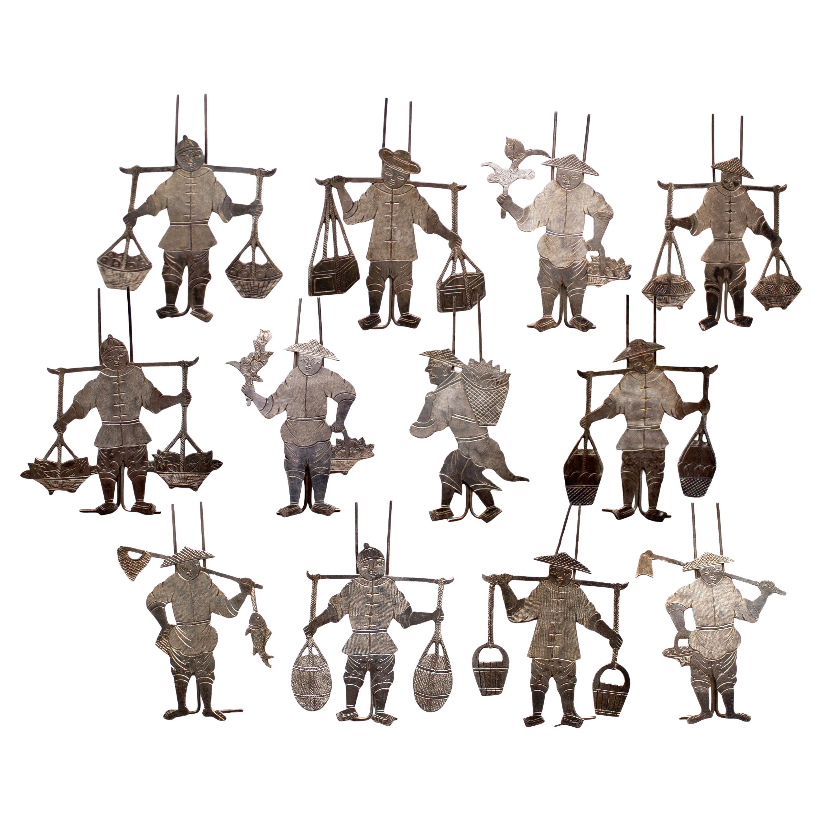 Set of Twelve Chinoiserie Figural Place Card Holders, China, 1920s–1930s For Sale