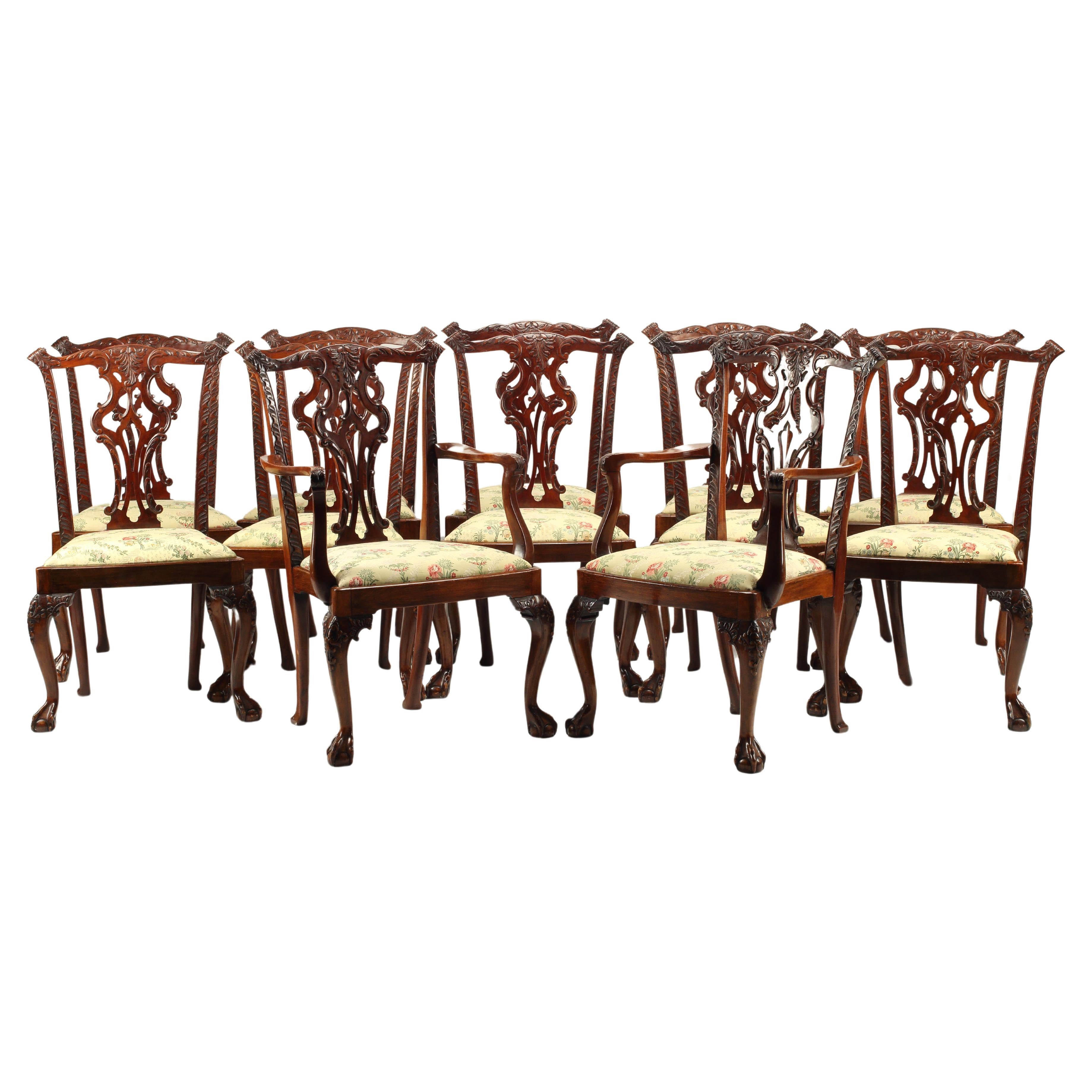 Set of Twelve Chippendale Style Dining Chairs, 19th Century English