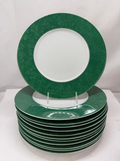 Set of Twelve Christofle "Micro-Gold" Faux Malachite Porcelain Chargers, 12.625"