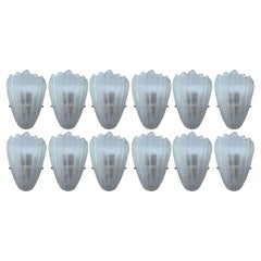 Set of Twelve Clear Graniglia Shield Murano Glass Sconces. Italy, 1960's.