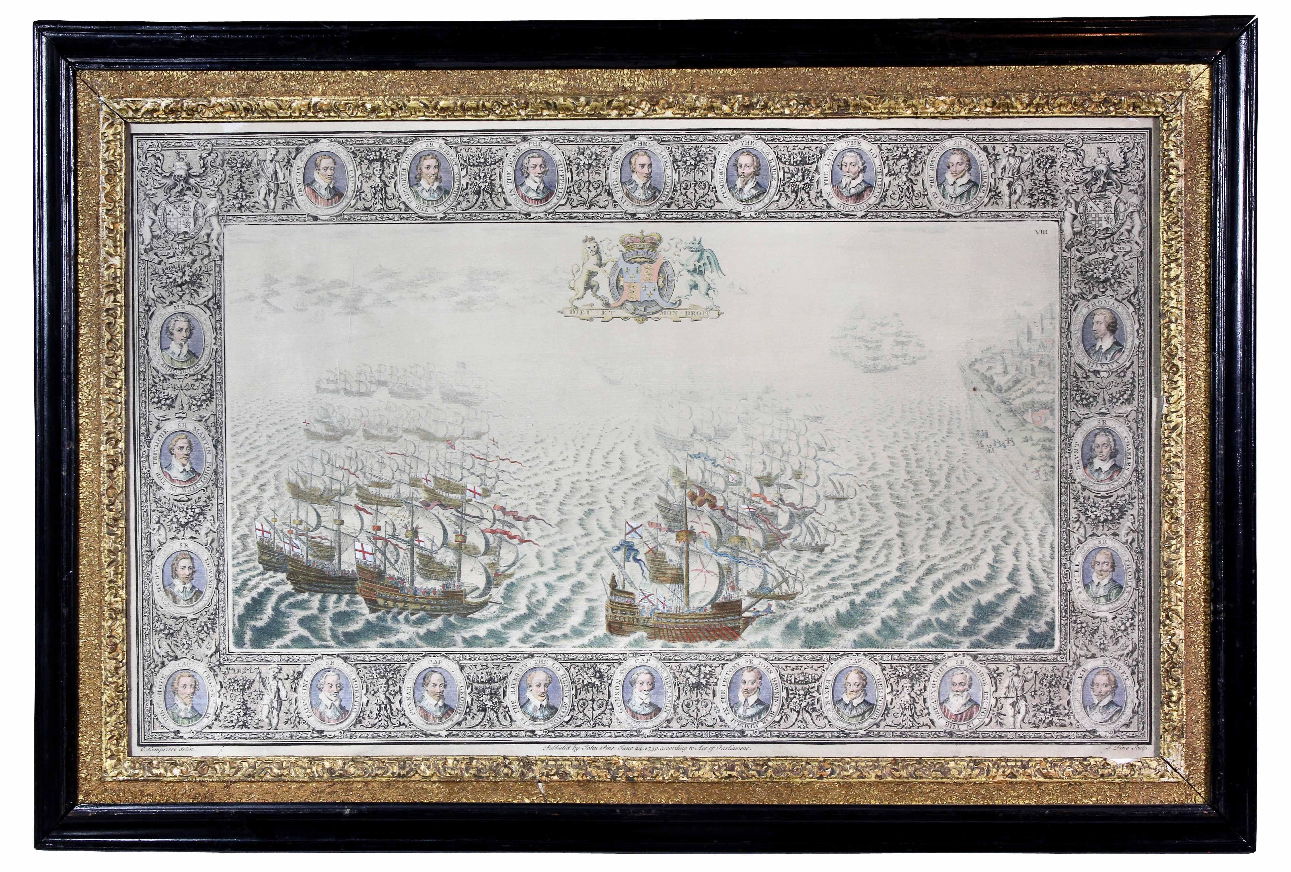 Set of Twelve Colored Engravings of the Defeat of the Spanish Armada by J. Pine For Sale 6