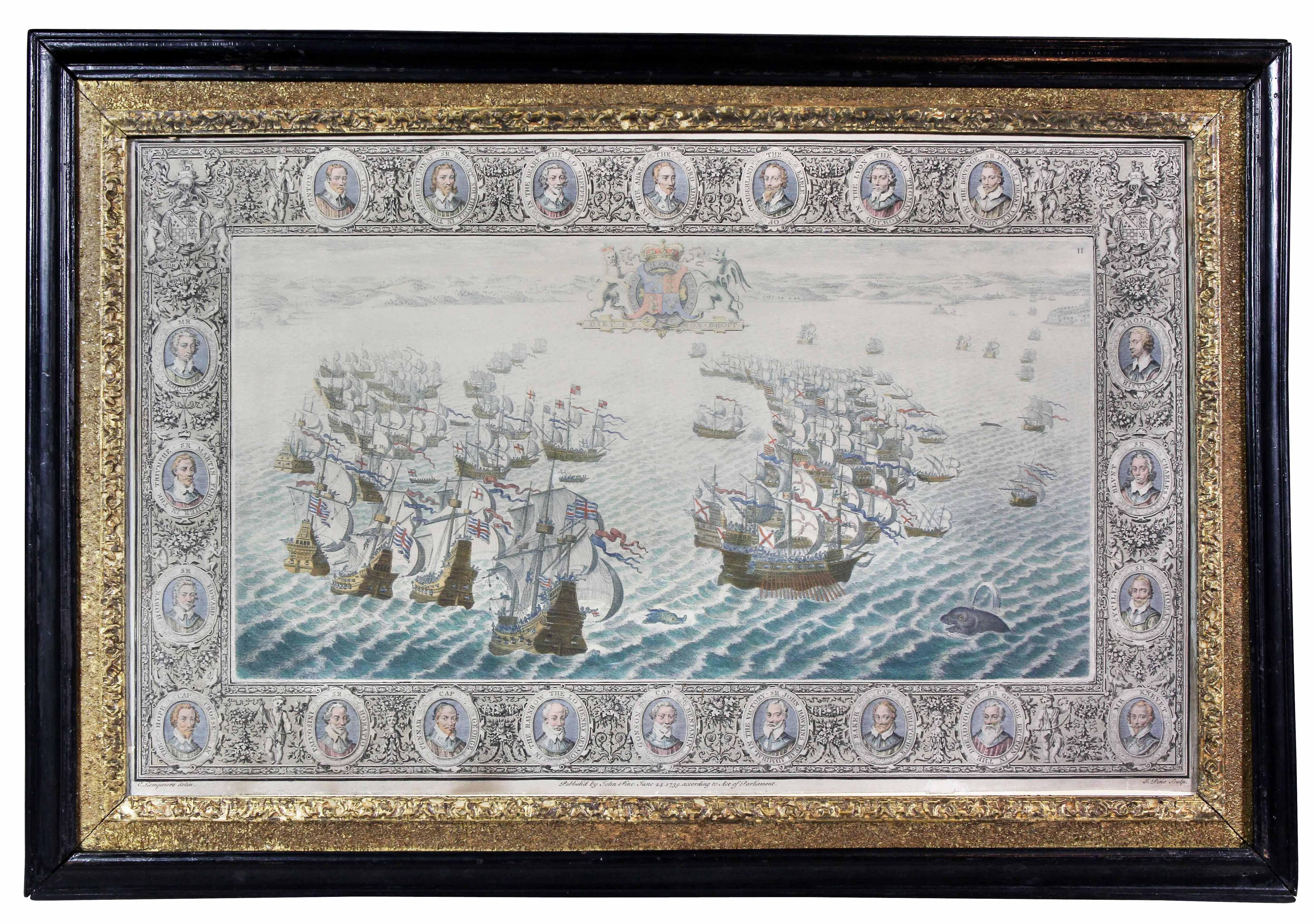 Ensemble de douze gravures colorées représentant la défaite de l'espagnol espagnole par J. Pine Bon état - En vente à Essex, MA
