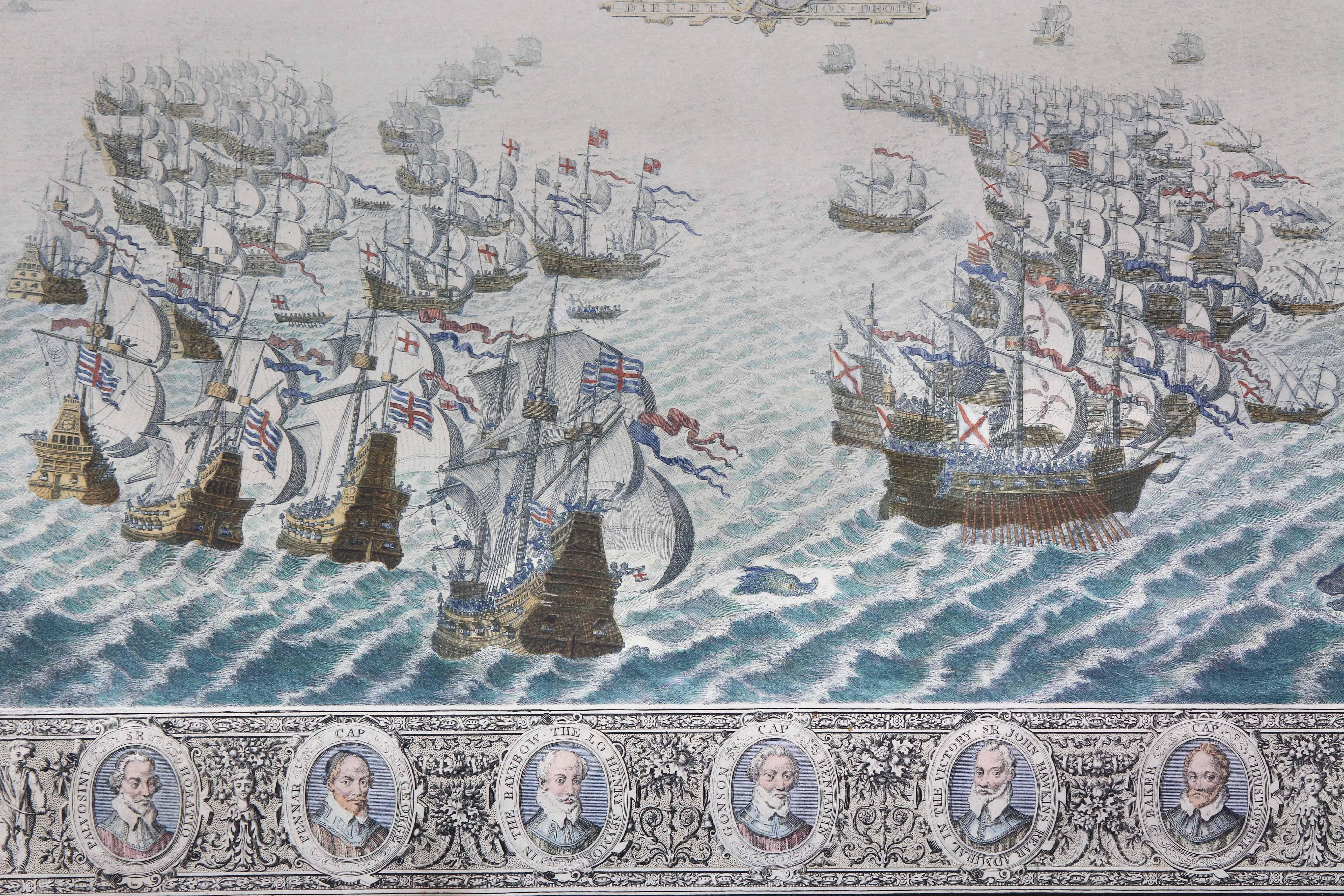Milieu du XVIIIe siècle Ensemble de douze gravures colorées représentant la défaite de l'espagnol espagnole par J. Pine en vente