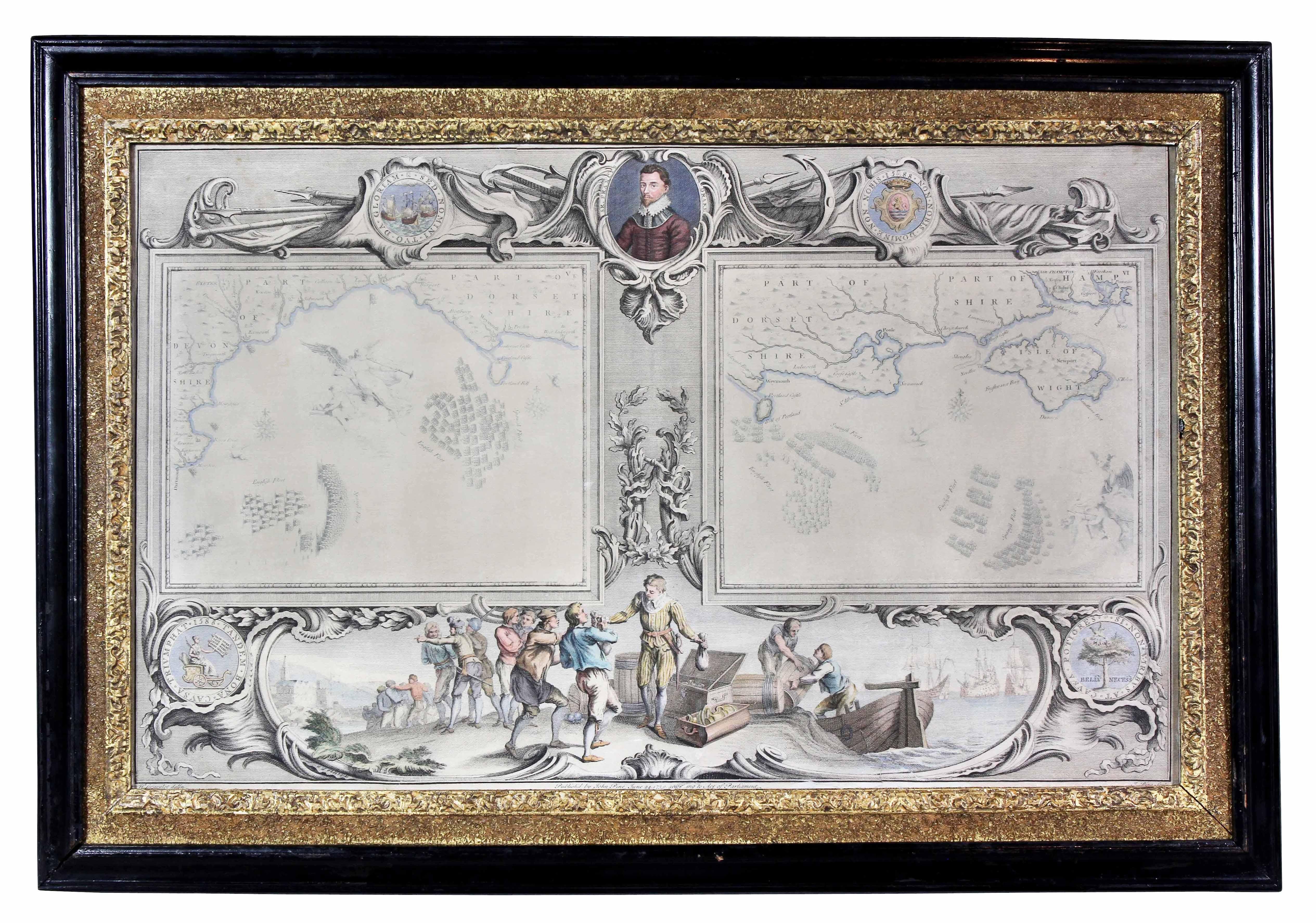 Mid-18th Century Set of Twelve Colored Engravings of the Defeat of the Spanish Armada by J. Pine