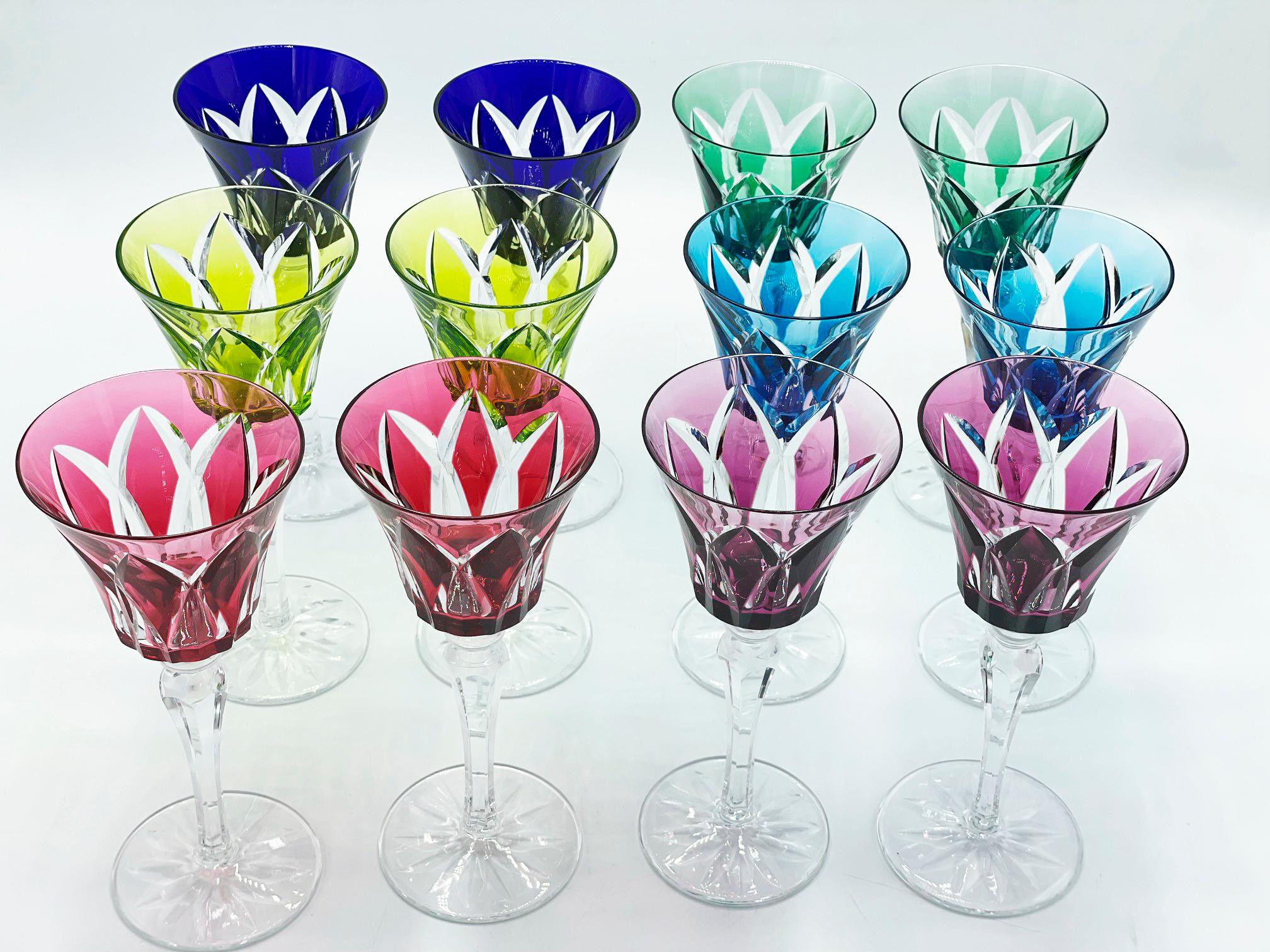 20th Century Set of Twelve Colourful Saint-Louis Crystal Camargue or Wine Glasses