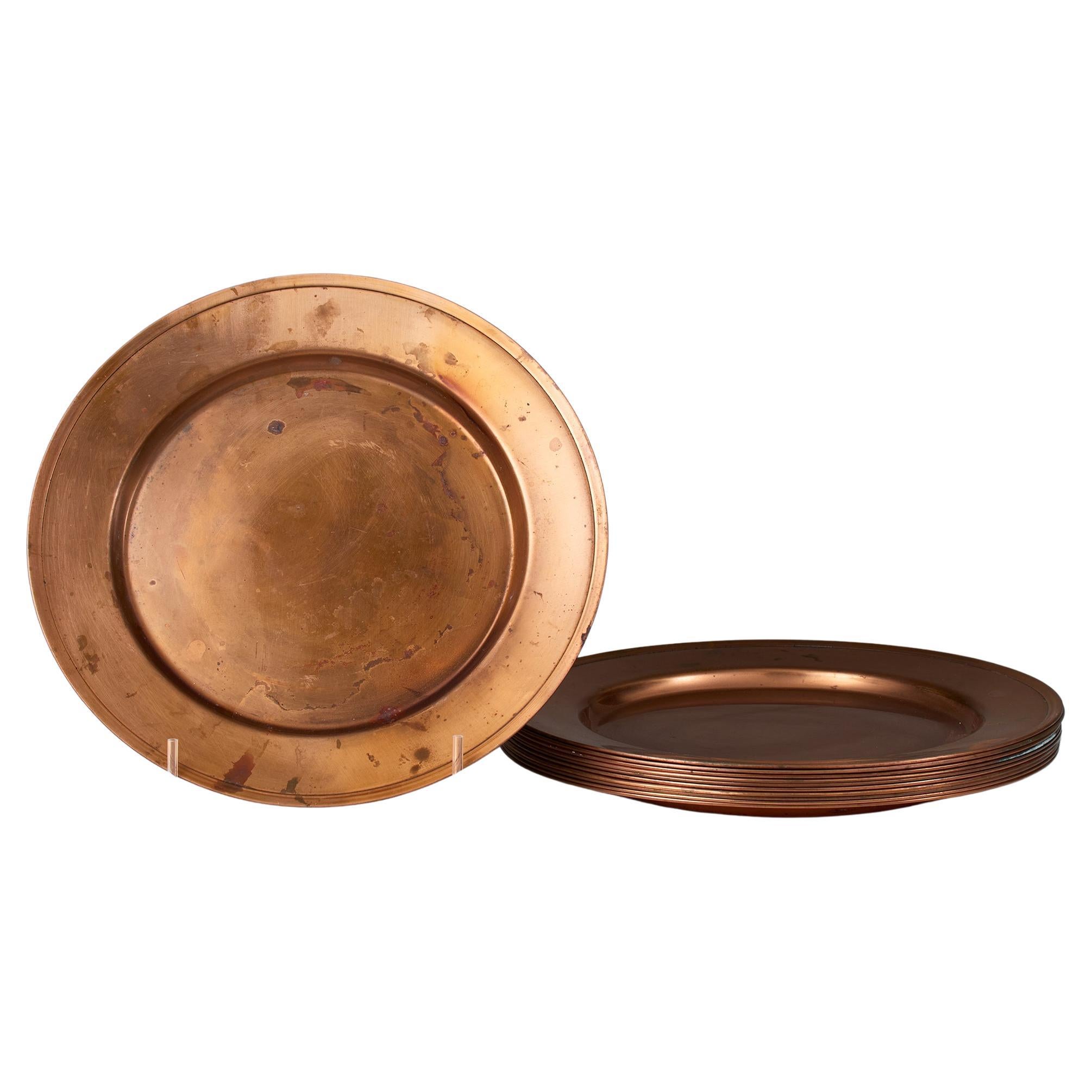 Set of Twelve Copper Serving Plates, Denmark, 1960s