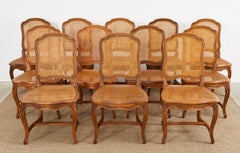 Set of Twelve Country French Provincial Fruitwood Caned Dining Chairs