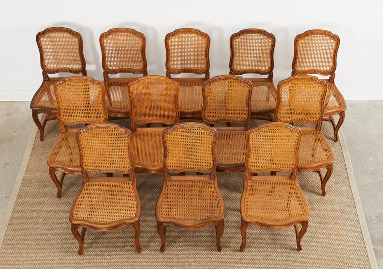 Set of Twelve Country French Provincial Fruitwood Caned Dining Chairs ...