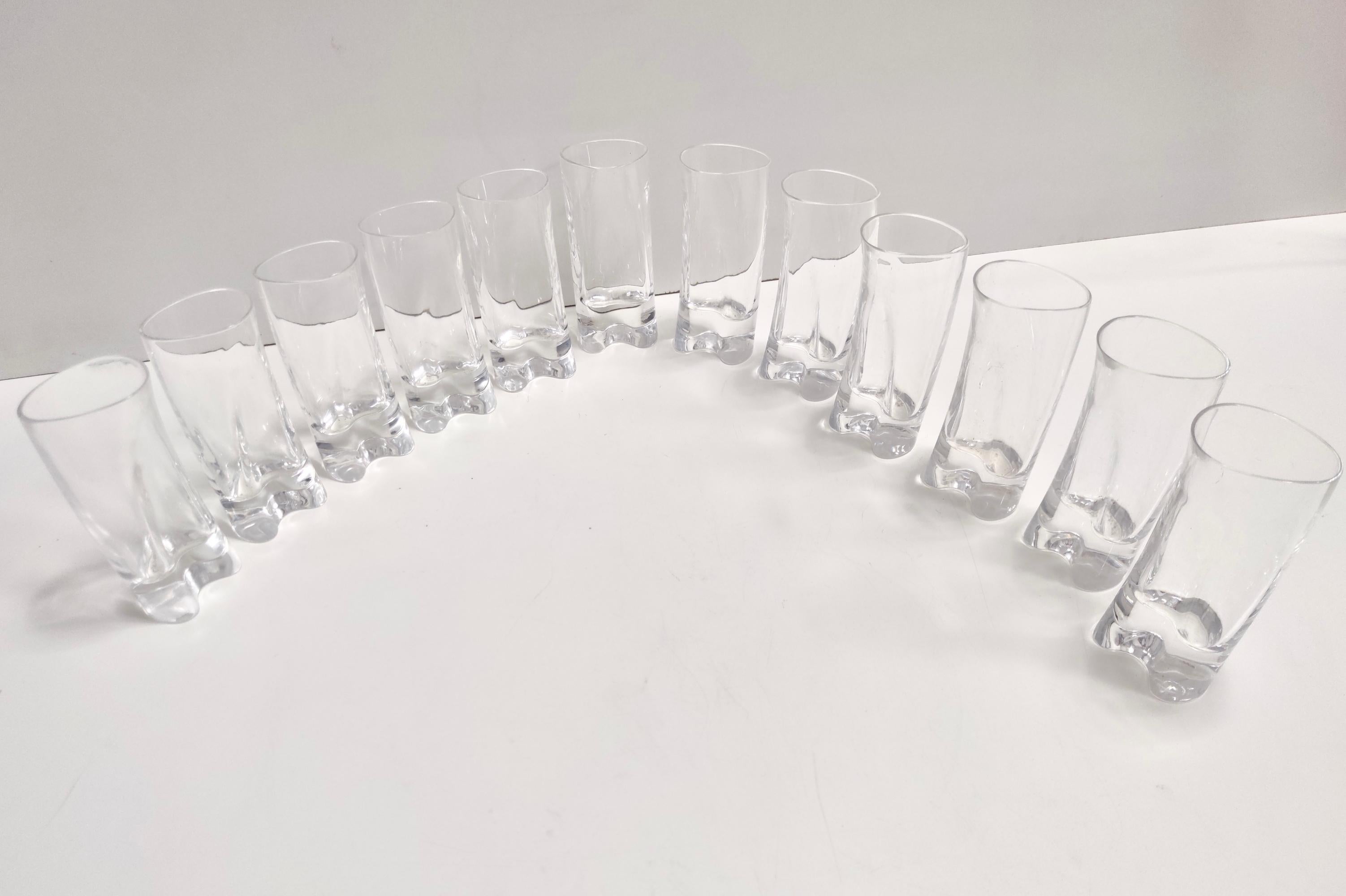 Post-Modern Set of Twelve Crystal Drinking Glasses by A.Mangiarotti for Cristallerie Colle For Sale