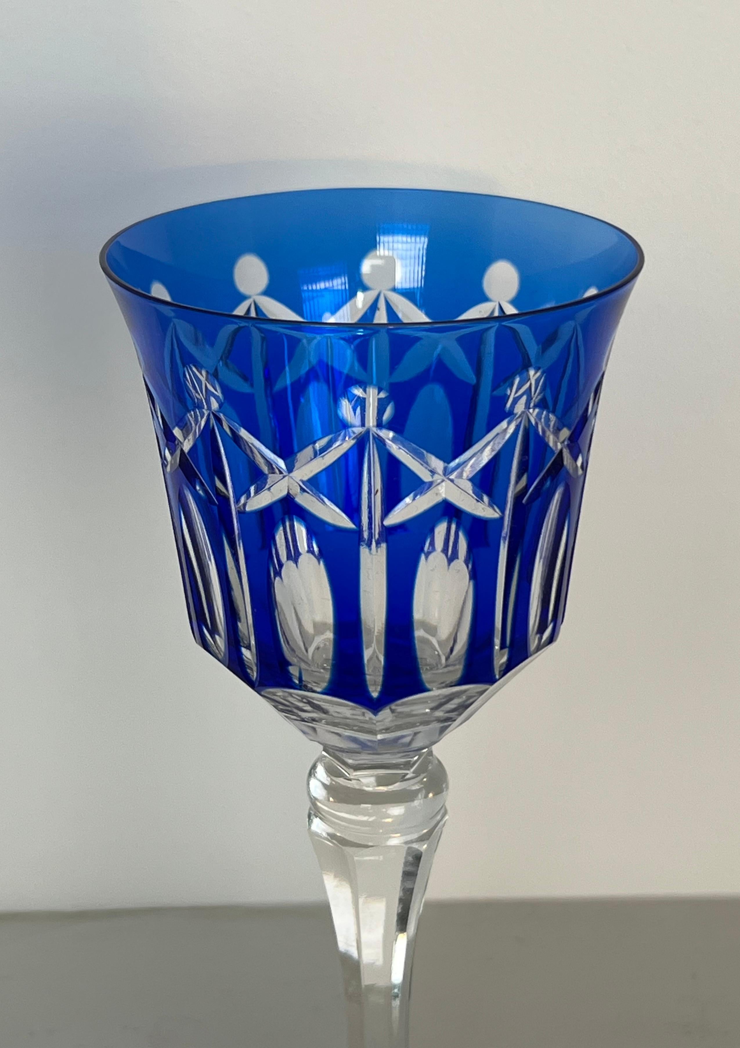 Set of Twelve Crystal Glasses Tinted in Different Colors and Cut with Stars For Sale 4