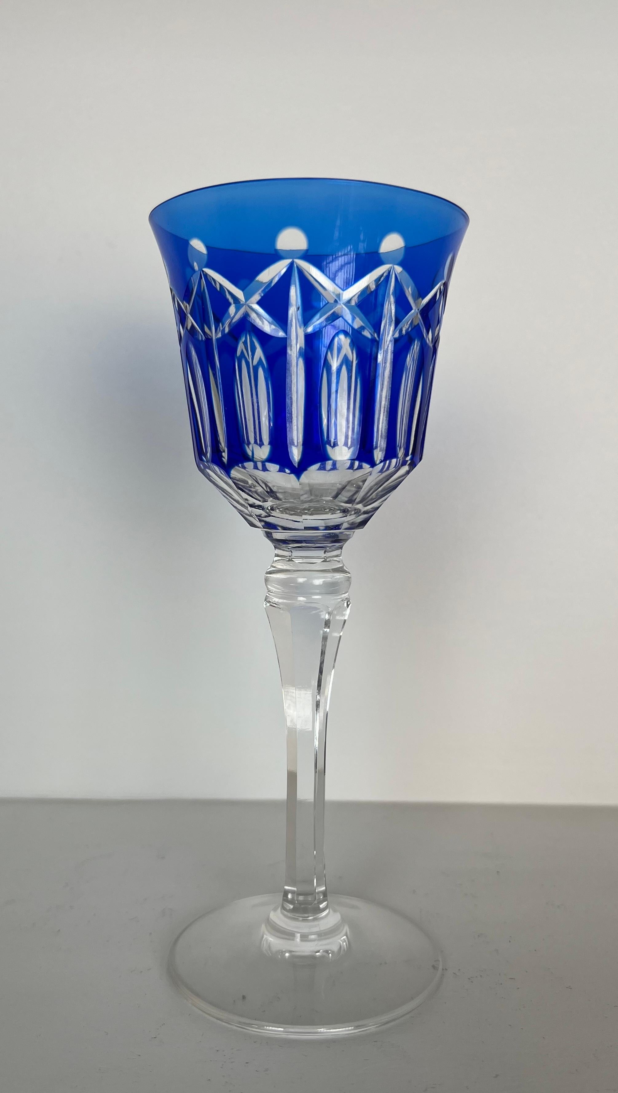 Mid-20th Century Set of Twelve Crystal Glasses Tinted in Different Colors and Cut with Stars For Sale