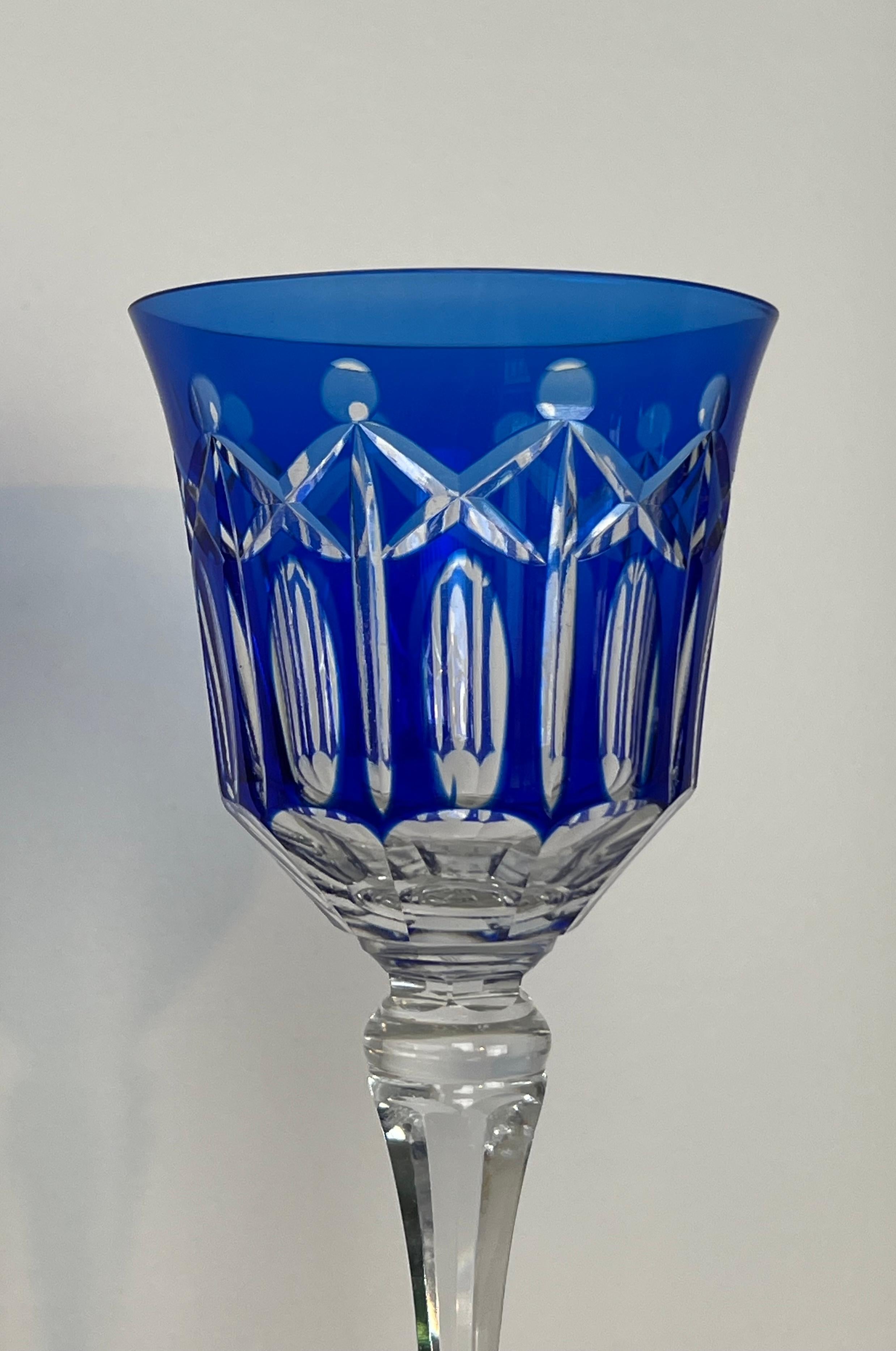 Set of Twelve Crystal Glasses Tinted in Different Colors and Cut with Stars For Sale 2