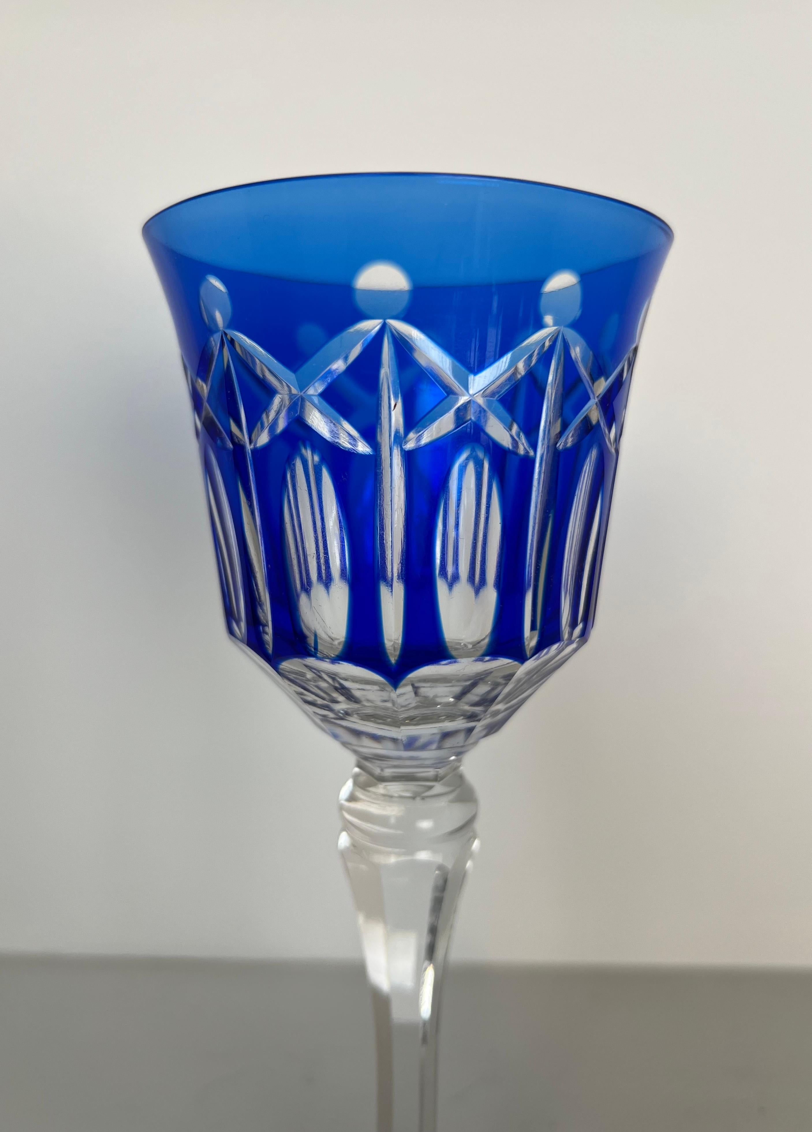 Set of Twelve Crystal Glasses Tinted in Different Colors and Cut with Stars For Sale 3