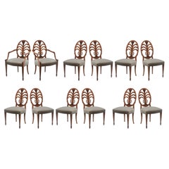 Set of Twelve Custom Mahogany Dining Chairs Jansen or Jansen Style 2 Arm 10 Side