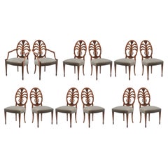 Set of Twelve Custom Mahogany Dining Chairs Jansen or Jansen Style 2 Arm 10 Side