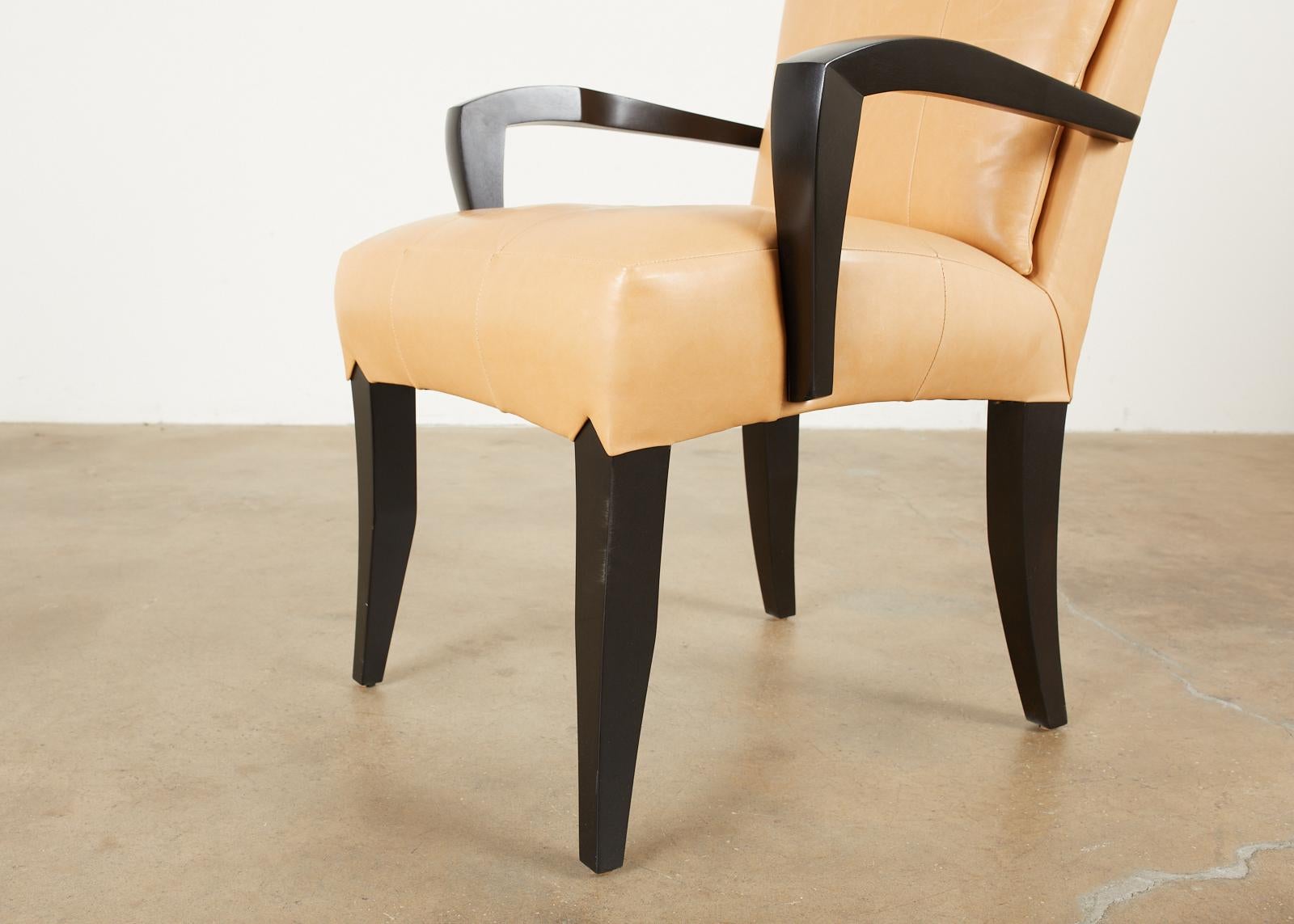 Ebonized Set of Twelve Dakota Jackson Puff Leather Dining Chairs