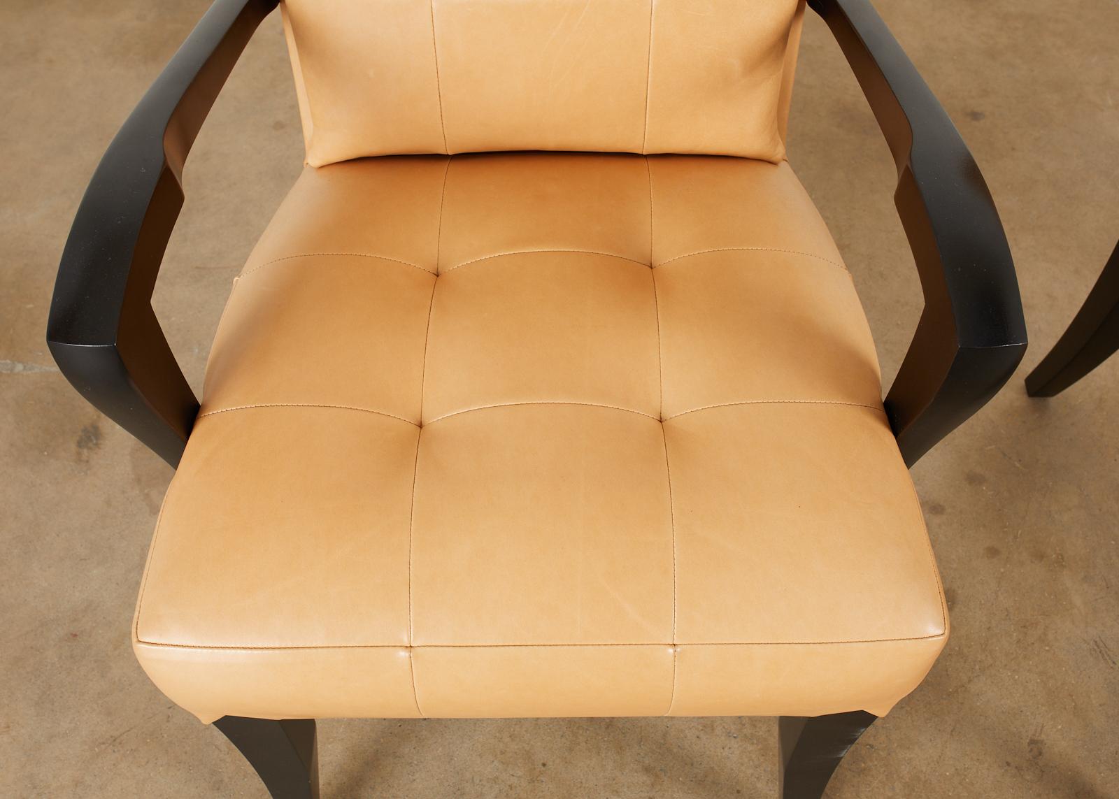 Set of Twelve Dakota Jackson Puff Leather Dining Chairs 1
