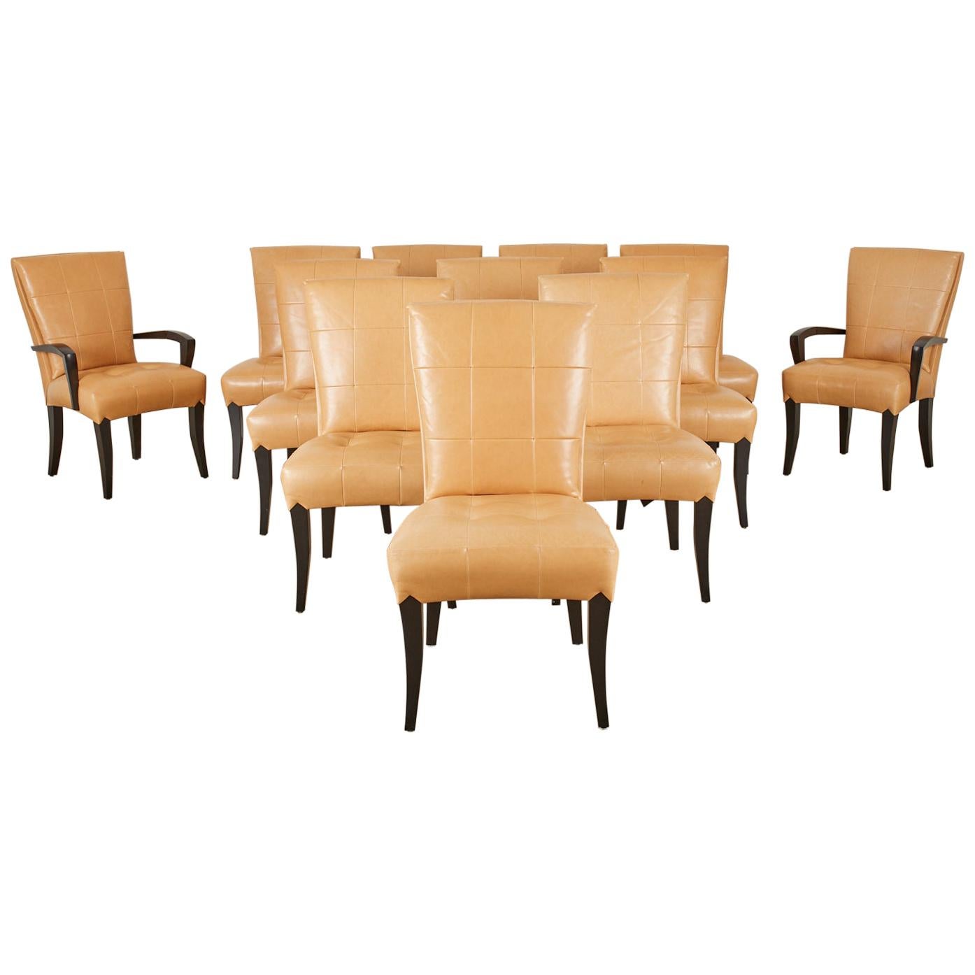 Set of Twelve Dakota Jackson Puff Leather Dining Chairs