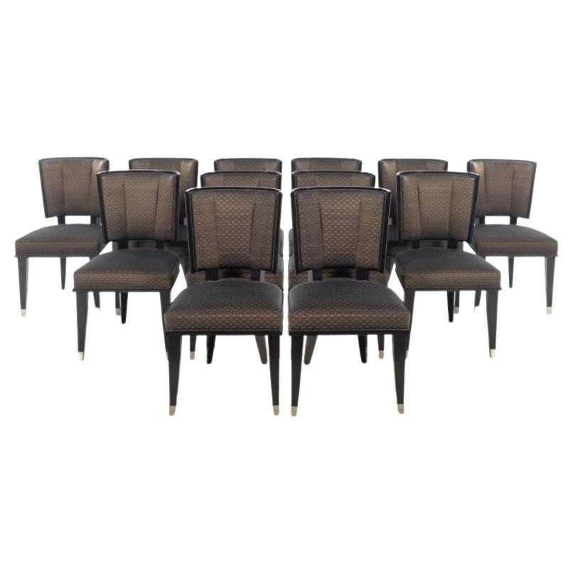 Set of Twelve Deco Style Dining Chairs with Curved Channel Back For Sale