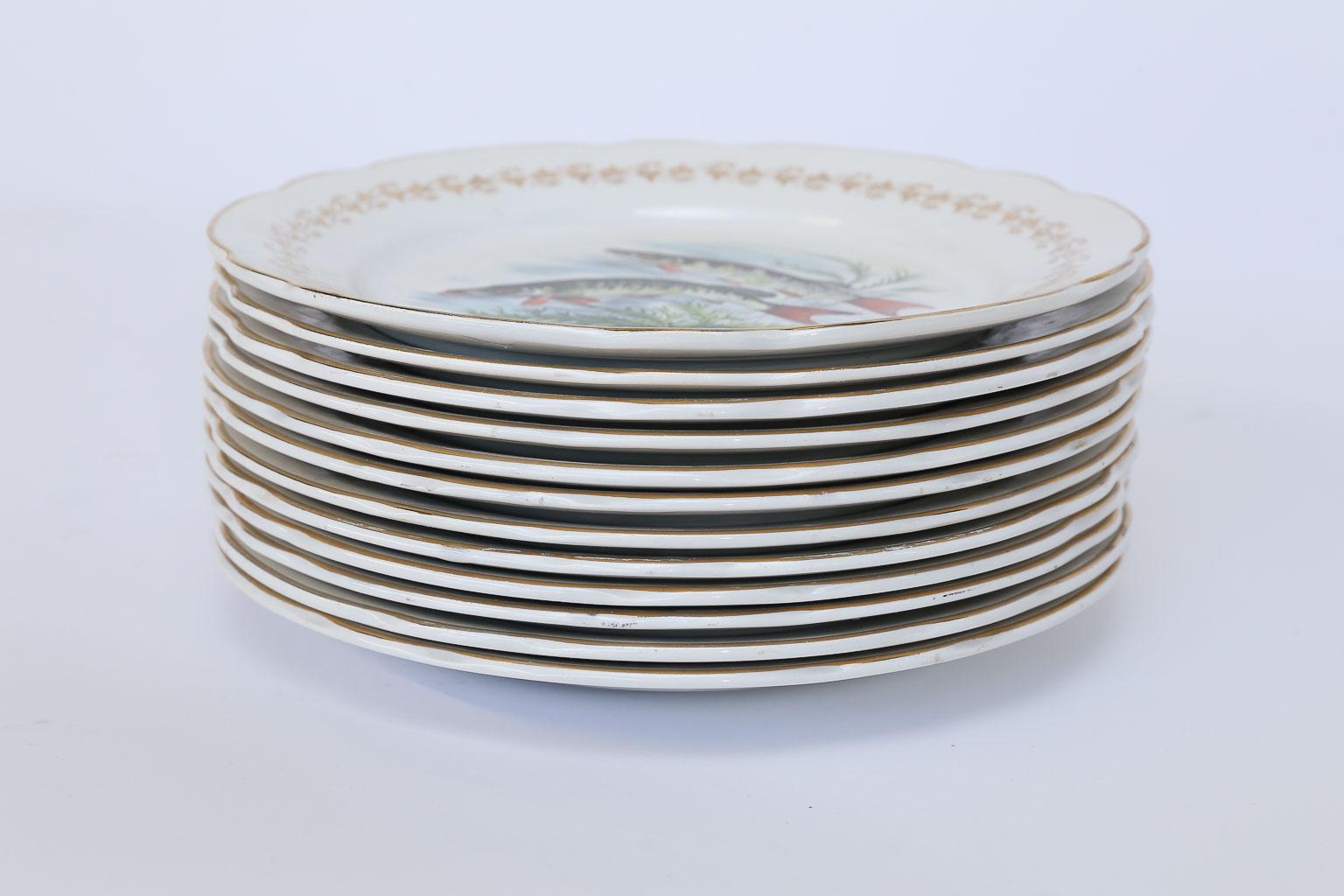 Set of Twelve Digoin and Sarreguemines Fish Plates In Good Condition In Houston, TX
