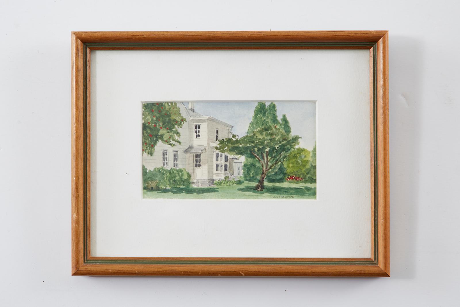 Glass Set of Twelve Diminutive Watercolor Paintings of the Hamptons