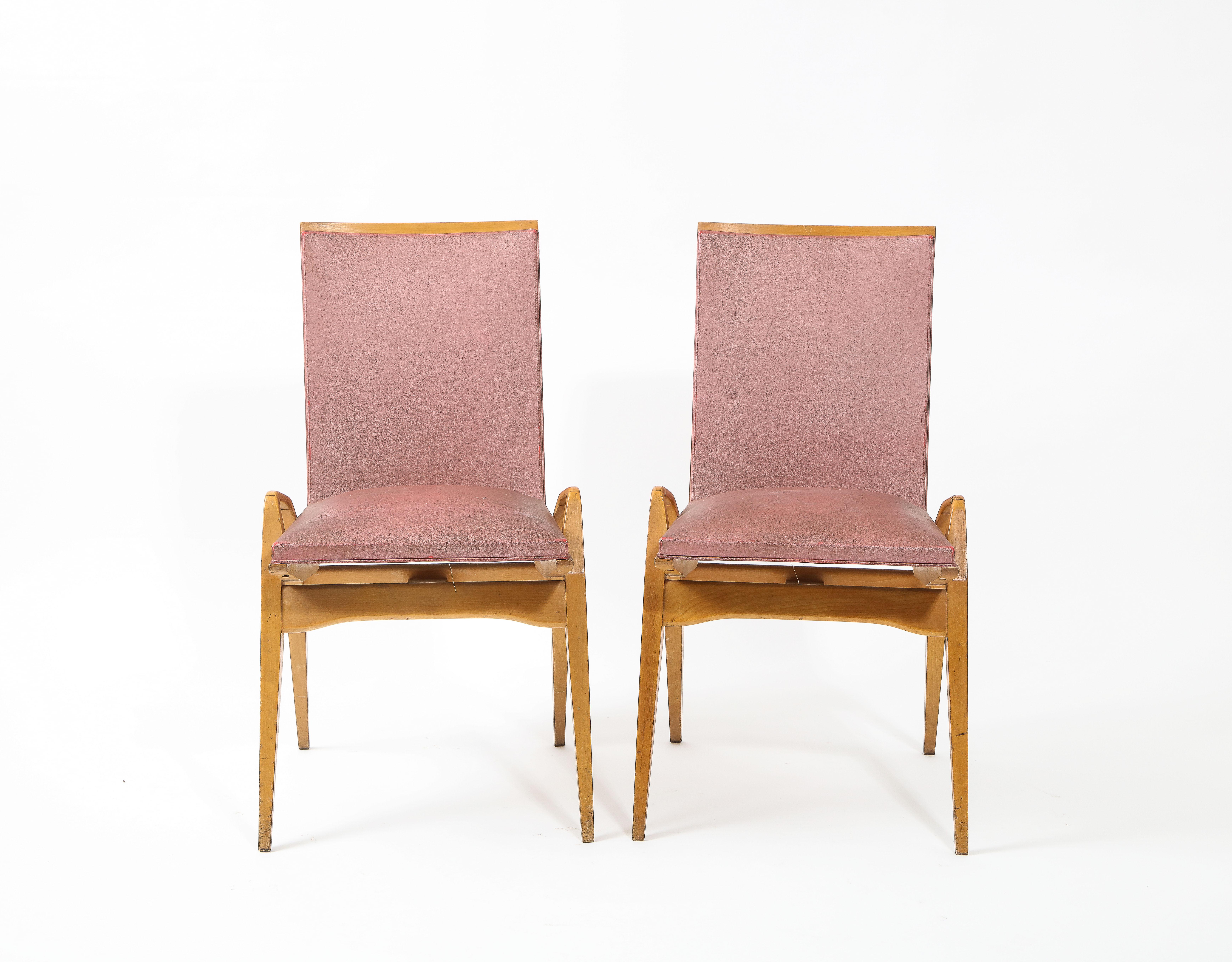 Faux Leather Maurice Pré Set of Twelve Dining Chairs, France 1950's For Sale