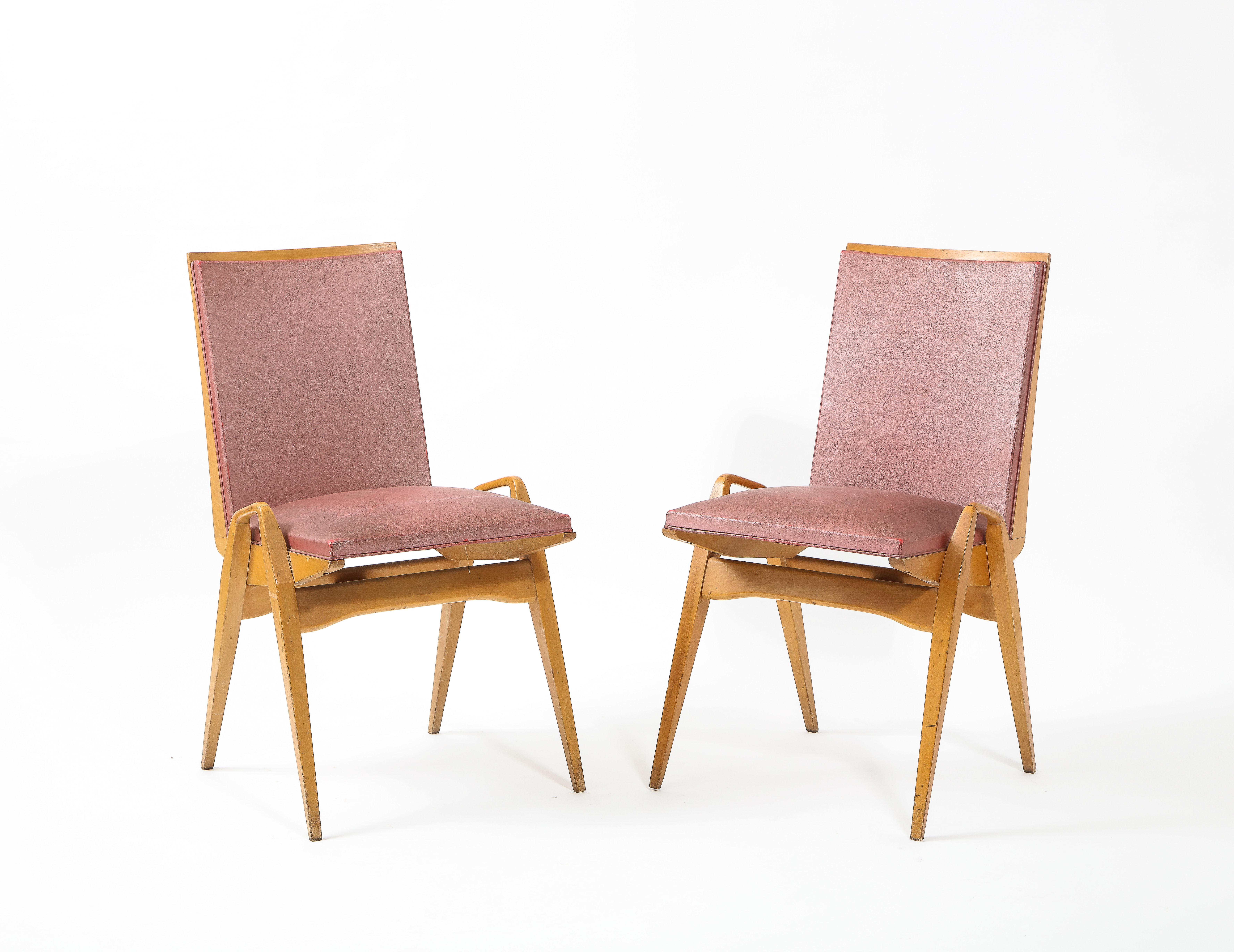 Maurice Pré Set of Twelve Dining Chairs, France 1950's In Good Condition For Sale In New York, NY