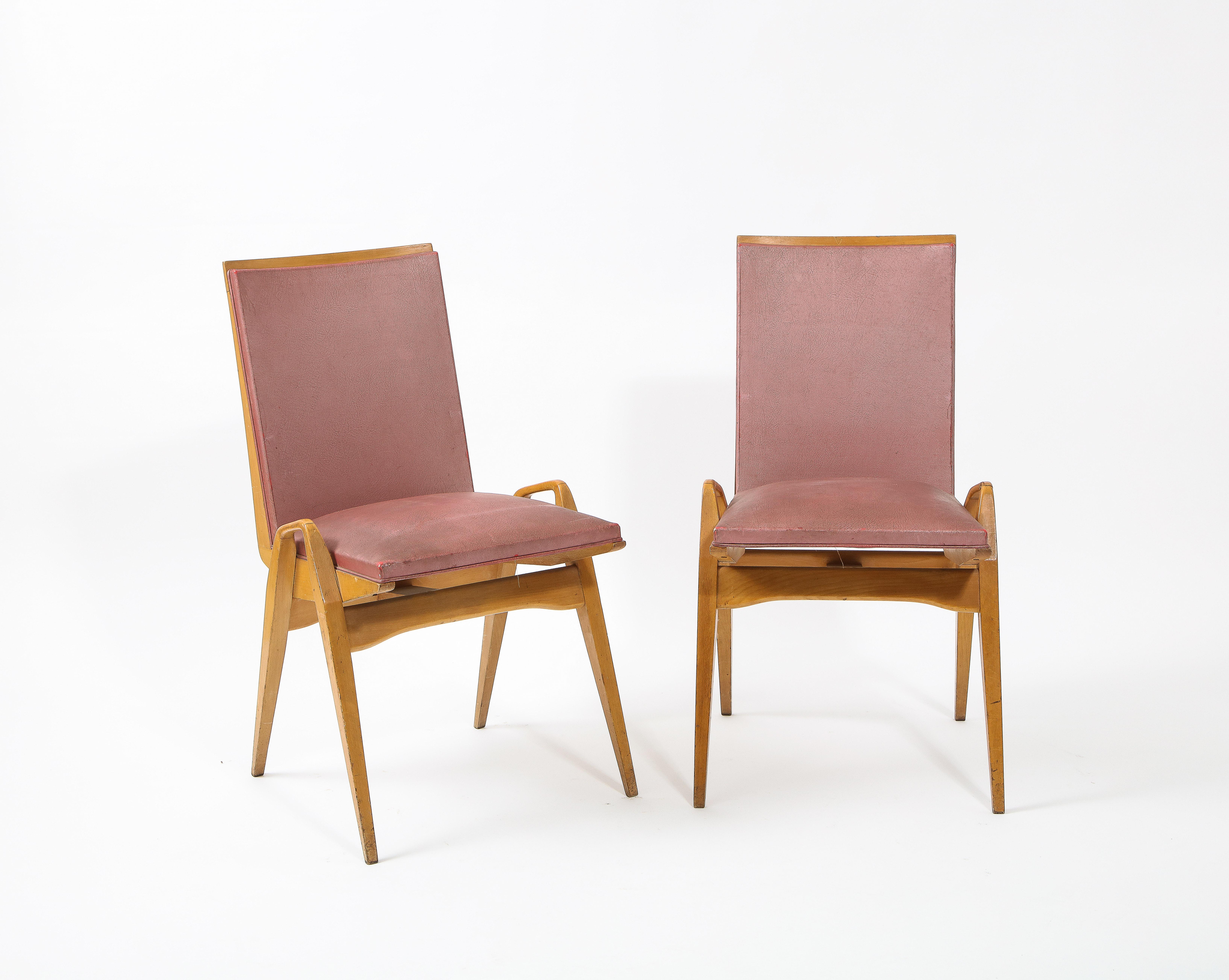 20th Century Maurice Pré Set of Twelve Dining Chairs, France 1950's For Sale