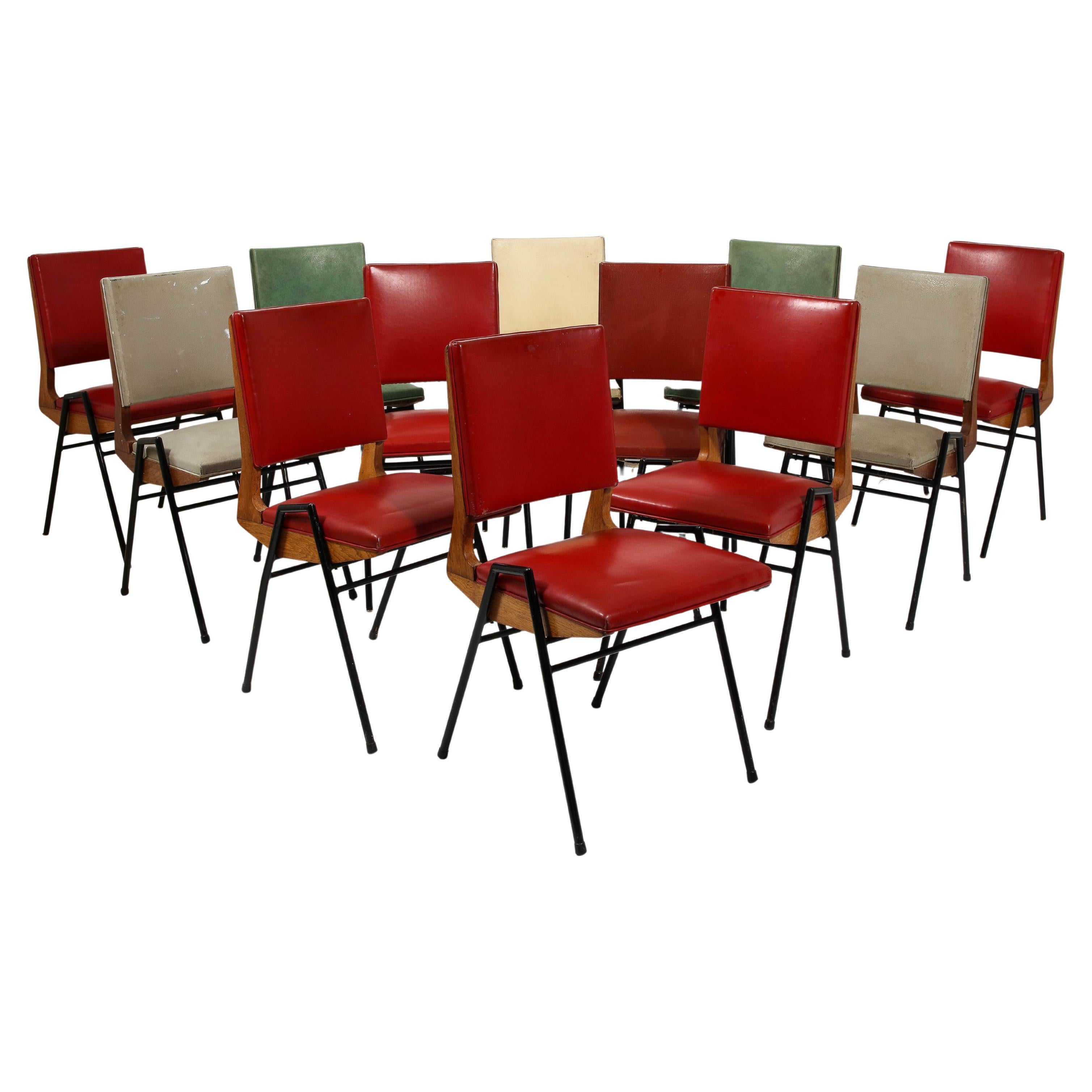 Set of Twelve Dining Chairs by Maurice Pré, France 1950's For Sale