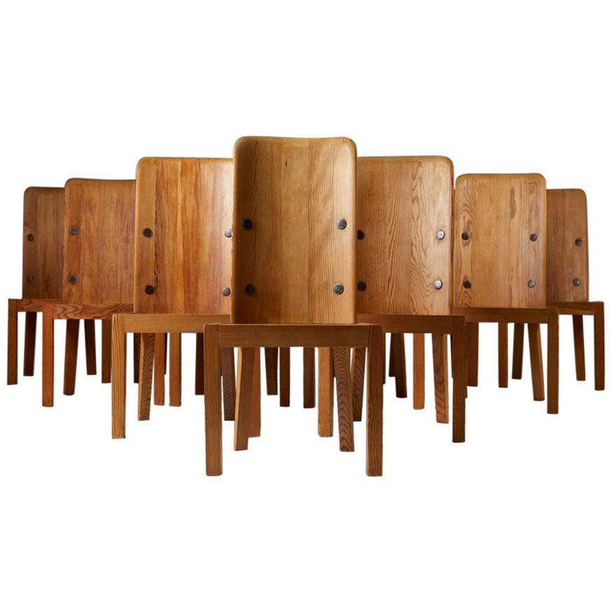 Pine Set of Twelve Dining Chairs Model “Lovö”, Designed by Axel-Einar Hjorth for NK