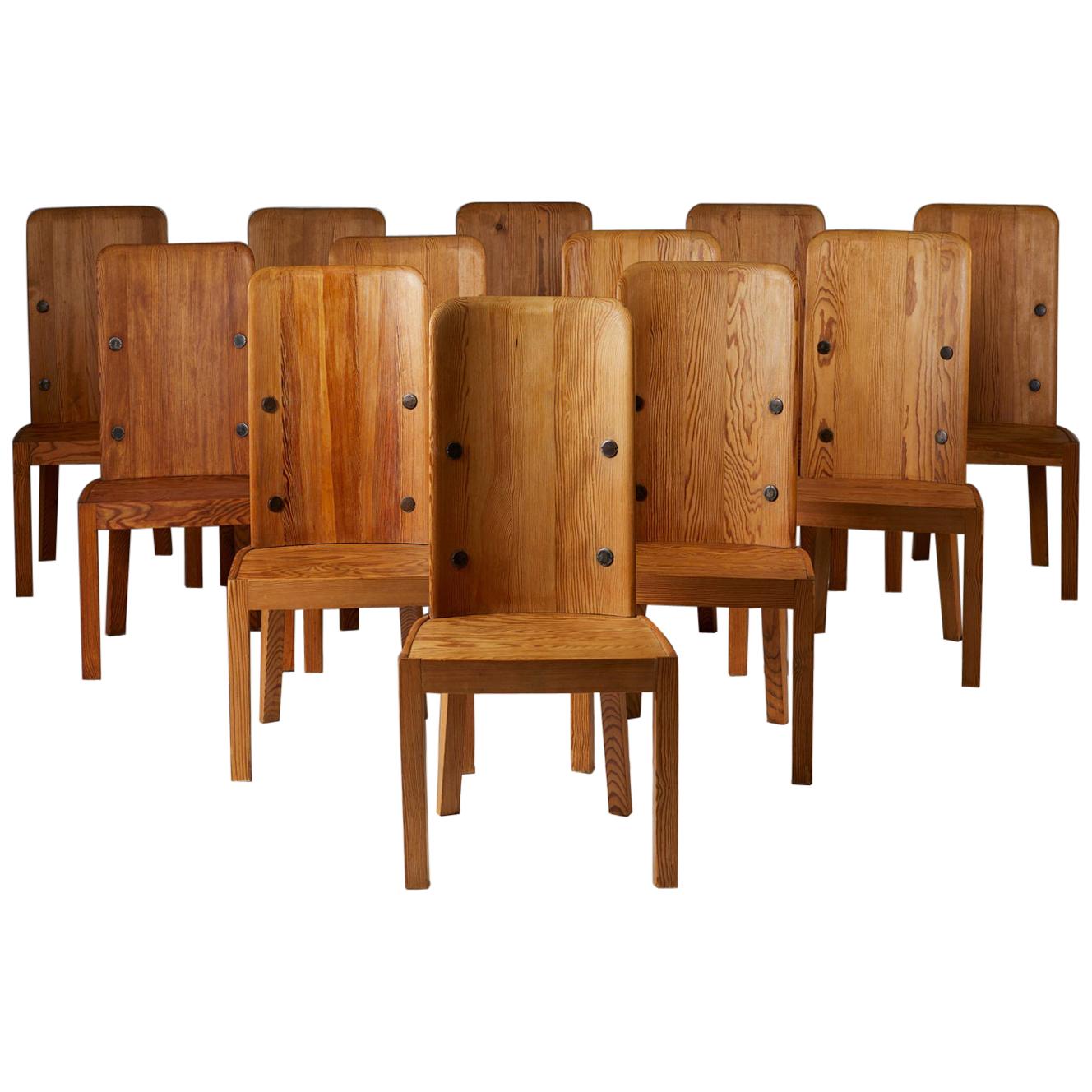 Set of Twelve Dining Chairs Model “Lovö”, Designed by Axel-Einar Hjorth for NK