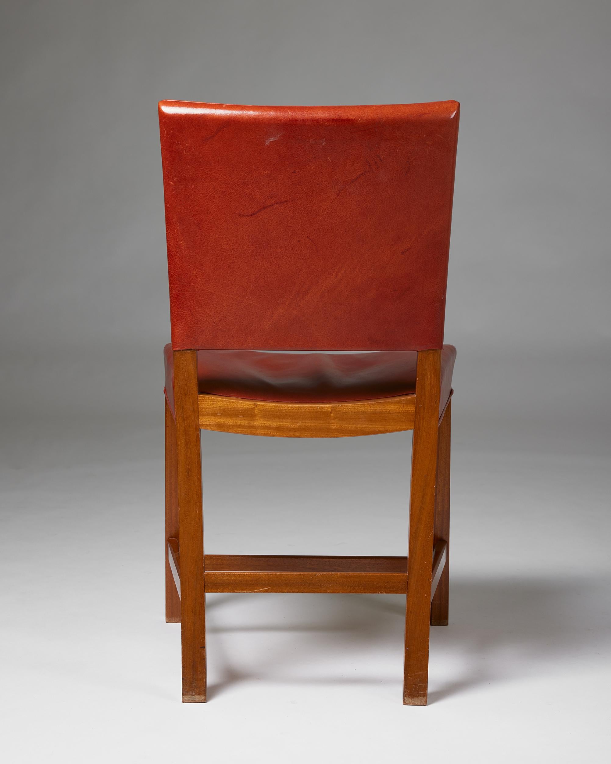 Leather Set of twelve dining chairs ‘The Red Chair’ model 3949 designed by Kaare Klint For Sale