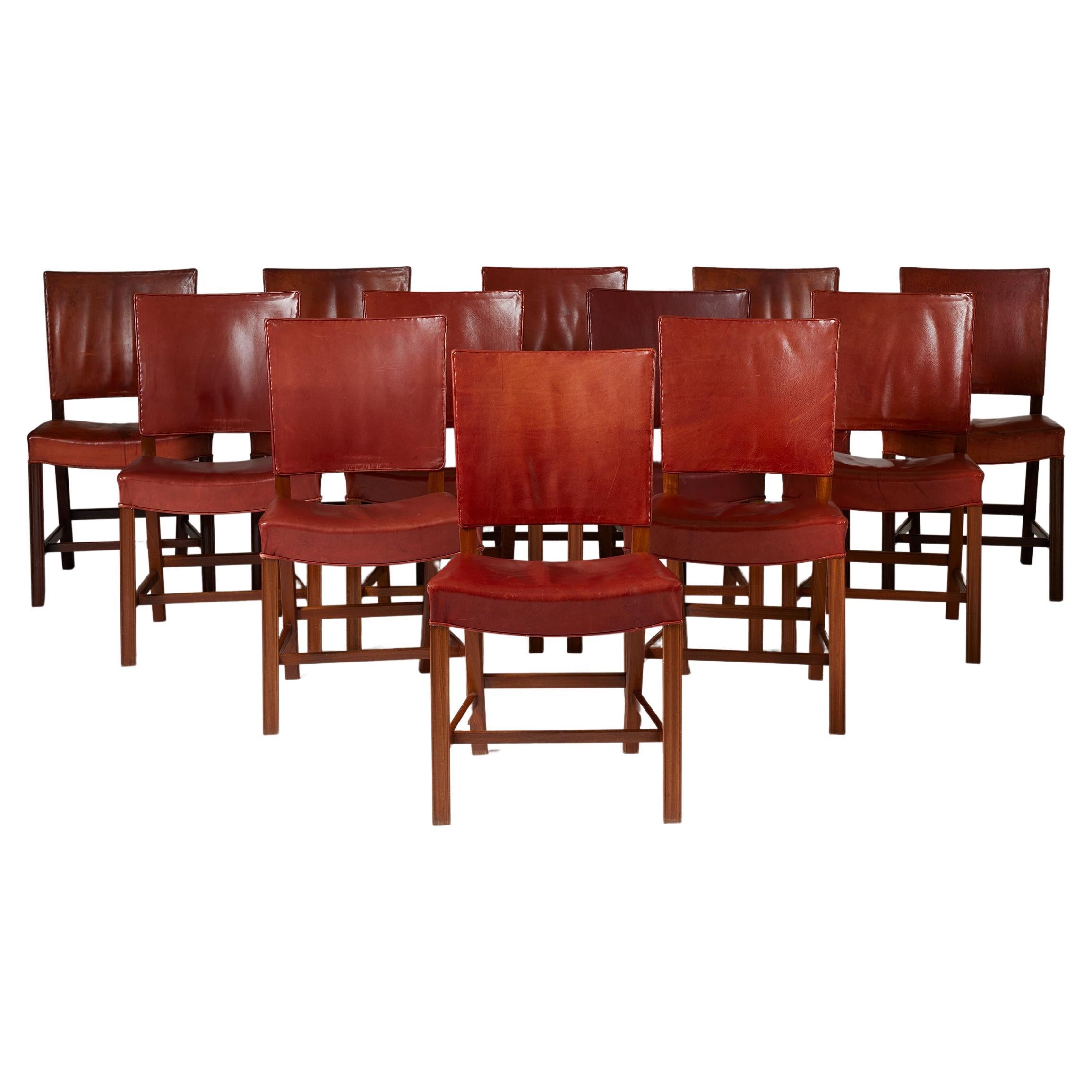 Set of twelve dining chairs ‘The Red Chair’ model 3949 designed by Kaare Klint For Sale