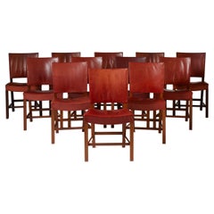 Set of twelve dining chairs ‘The Red Chair’ model 3949 designed by Kaare Klint