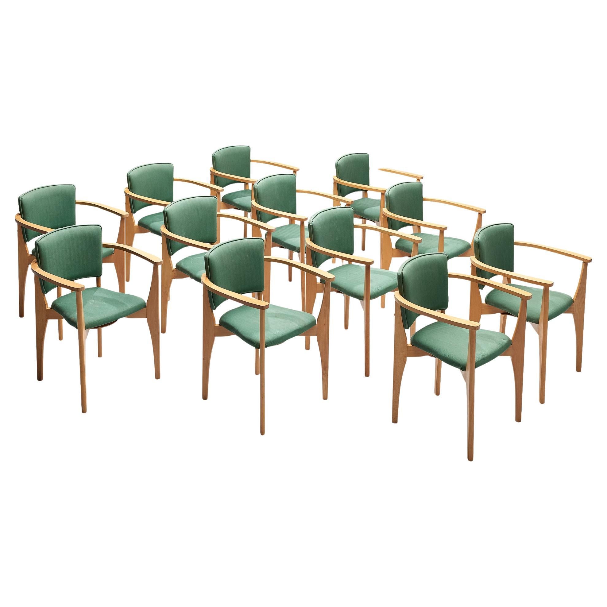 Set of Twelve Dining Chairs With Elegant Wooden Frames 